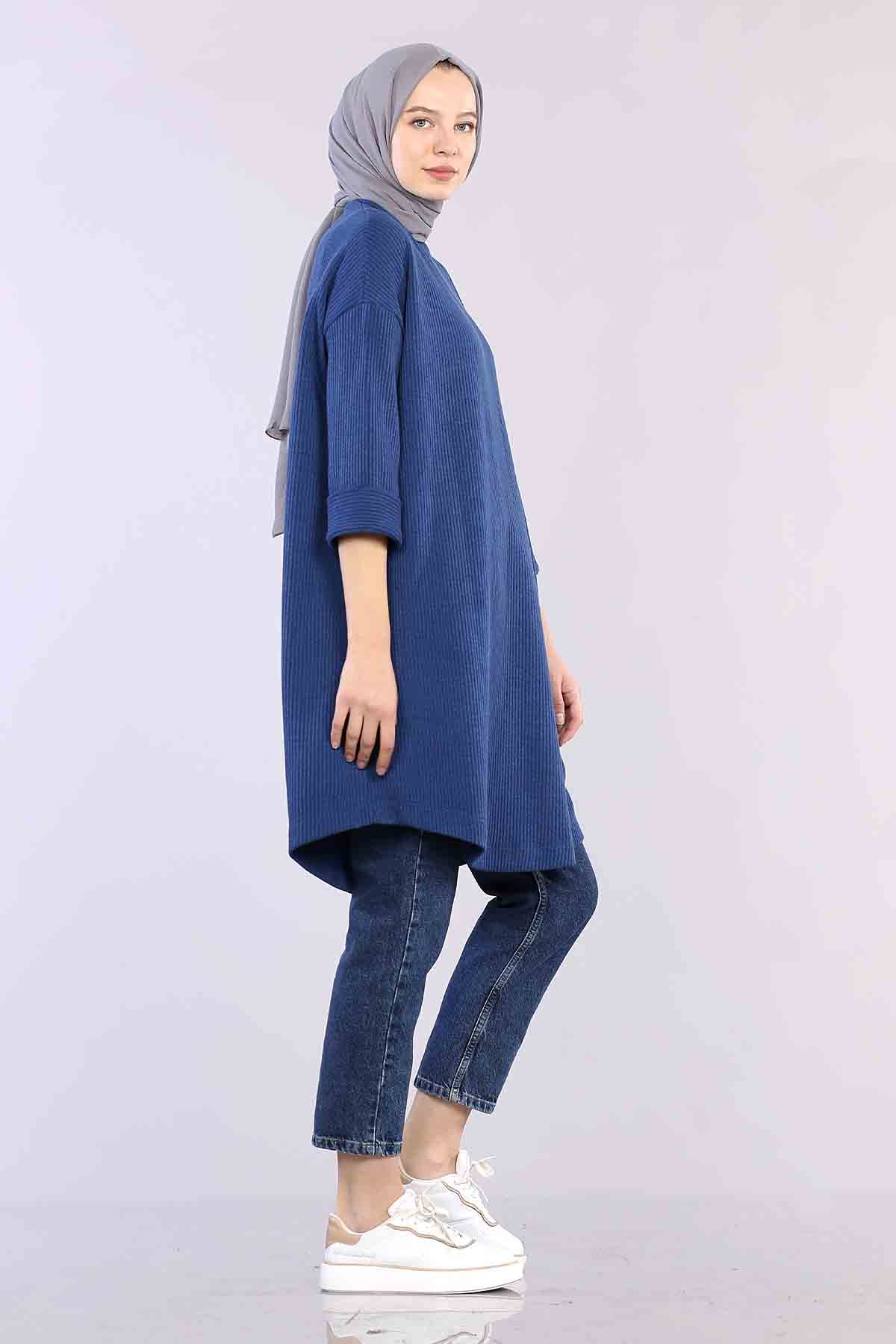 29304 Kol Duble Tunik Tek - Indigo - 4