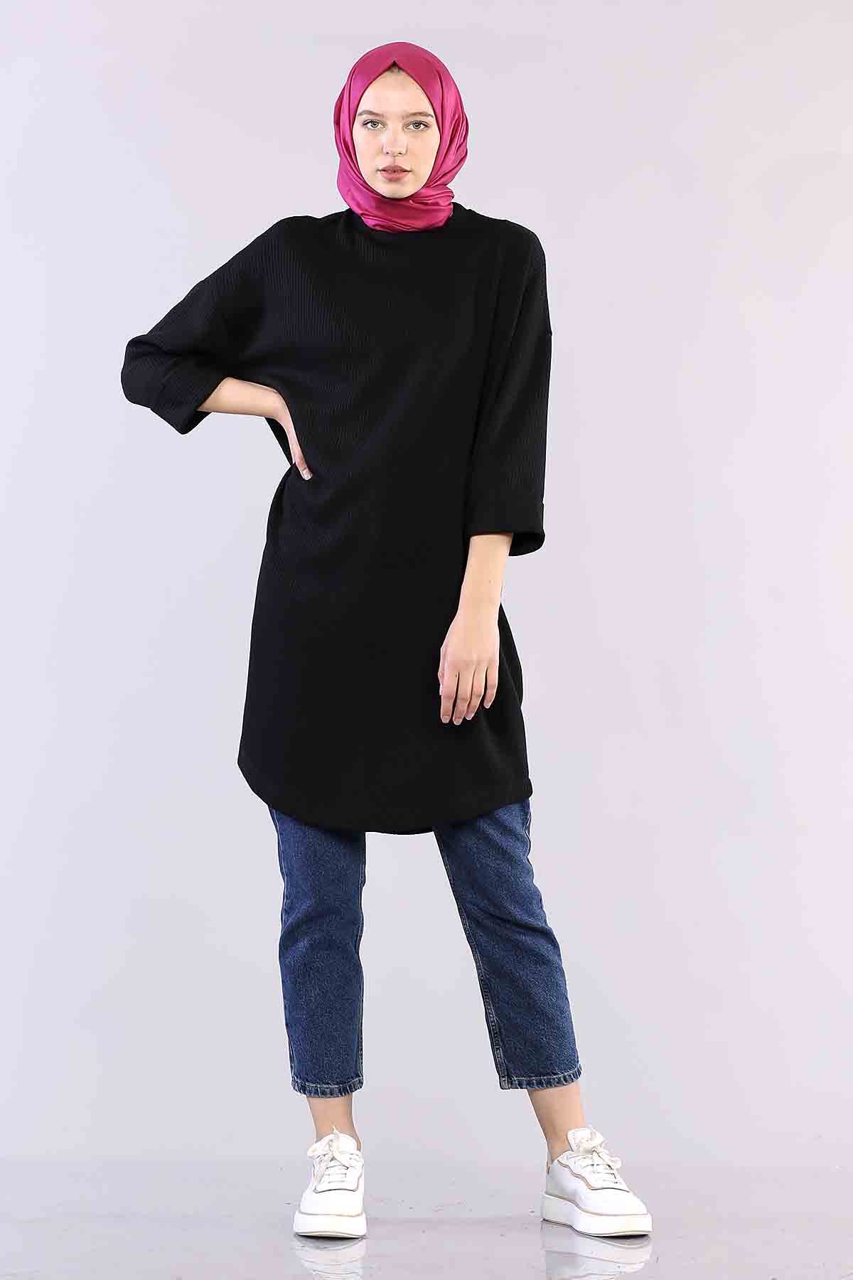 29304 Kol Duble Tunik Tek - Siyah - 1