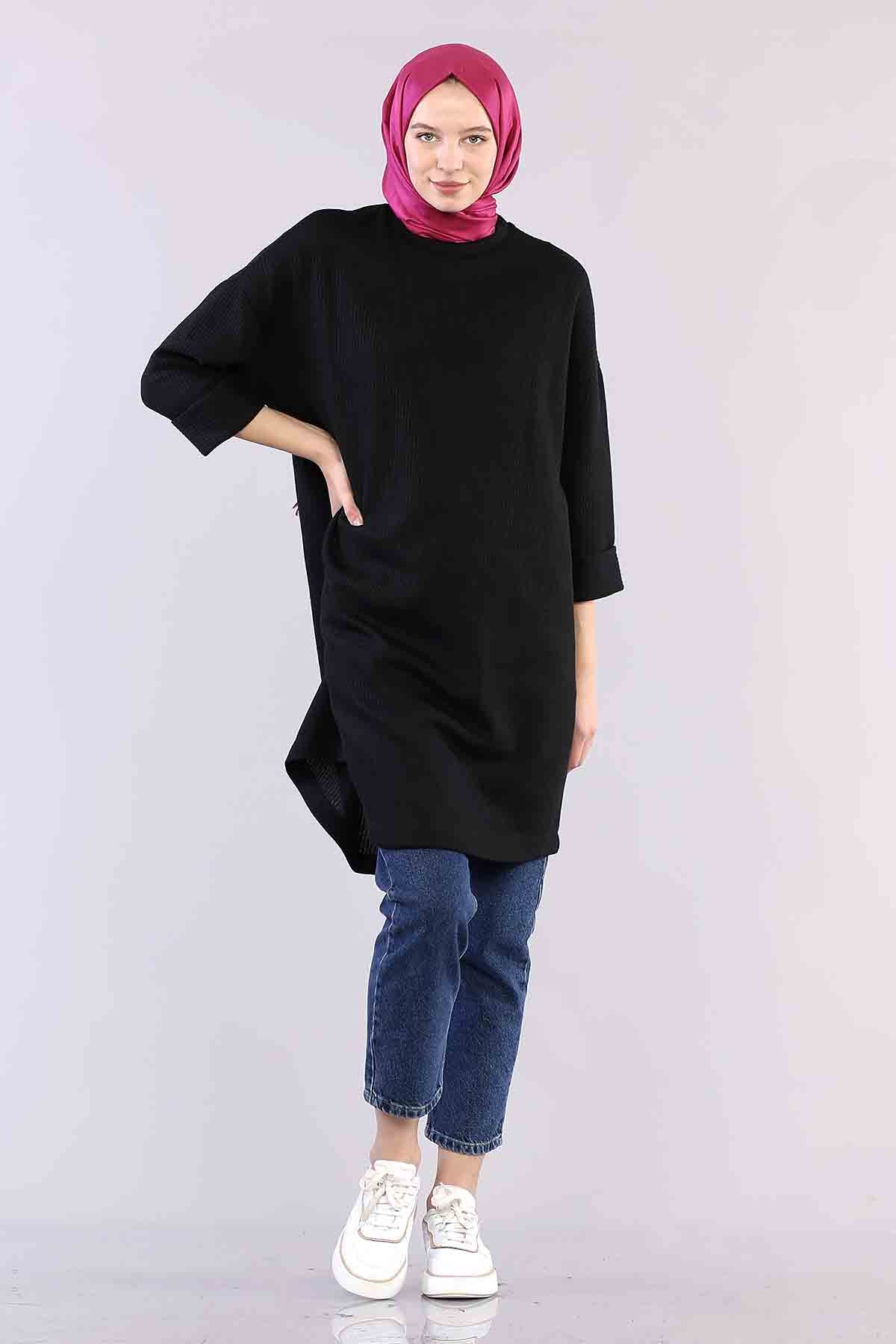 29304 Kol Duble Tunik Tek - Siyah - 2