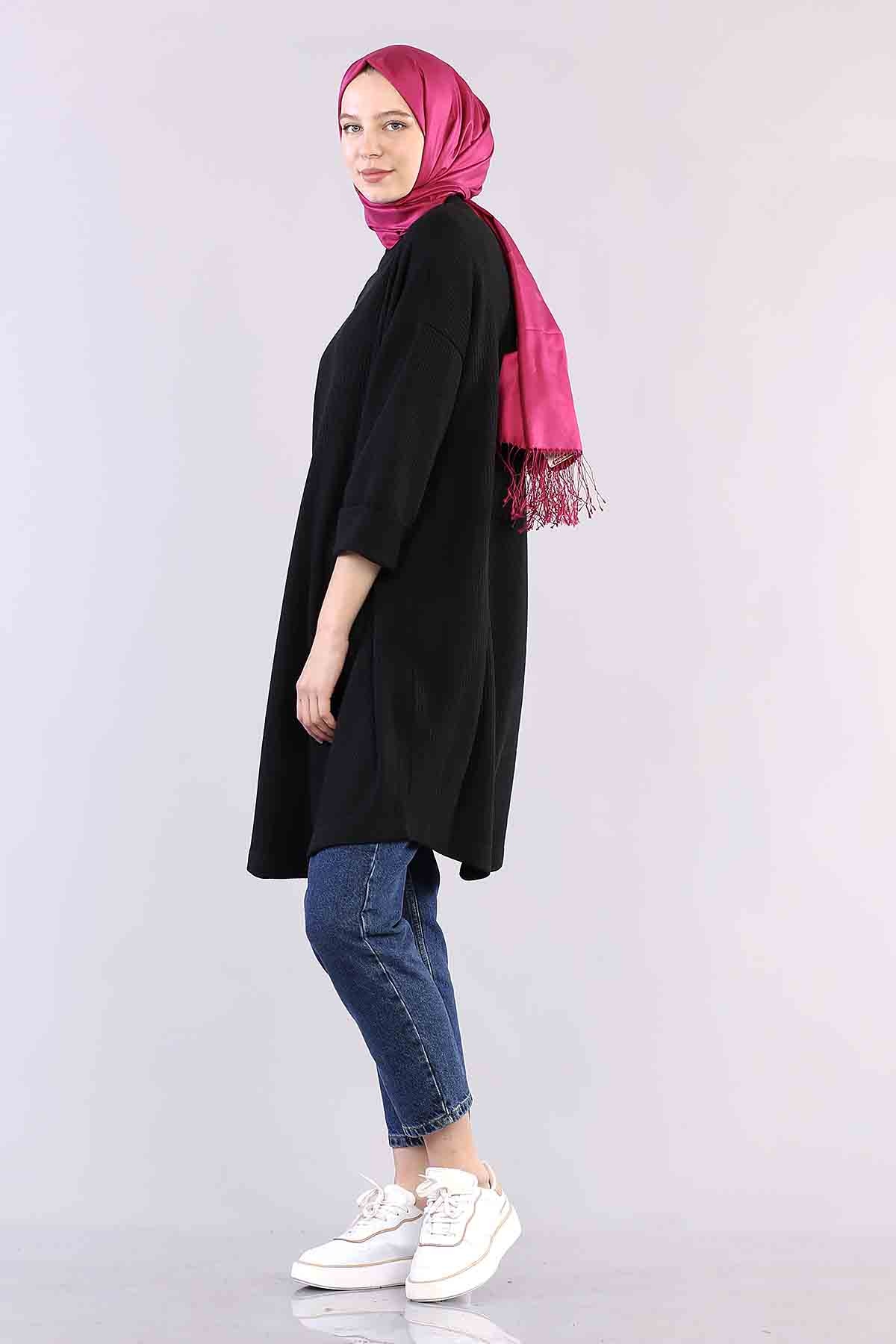 29304 Kol Duble Tunik Tek - Siyah - 4