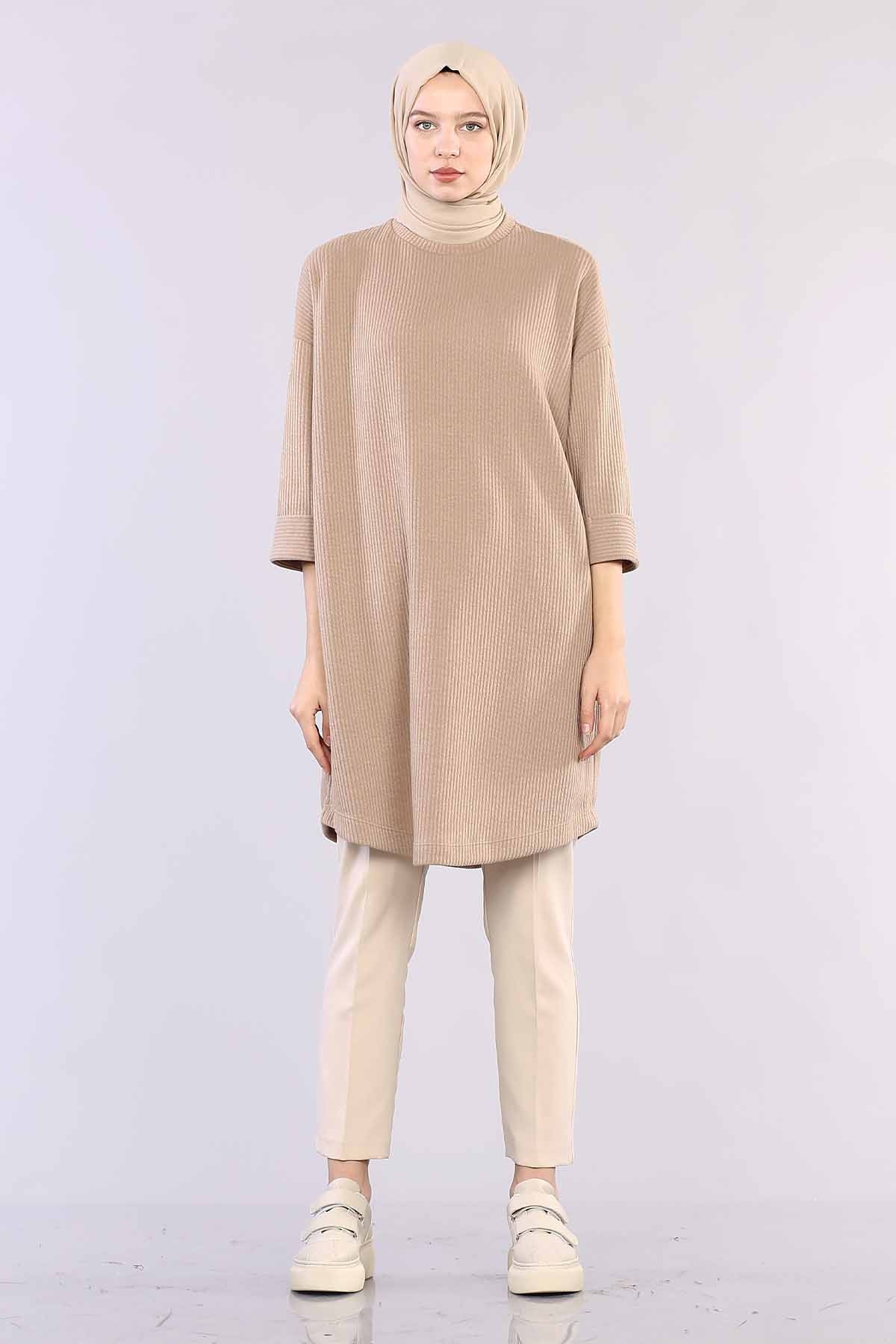 29304 Kol Duble Tunik Tek - Toprak - 1