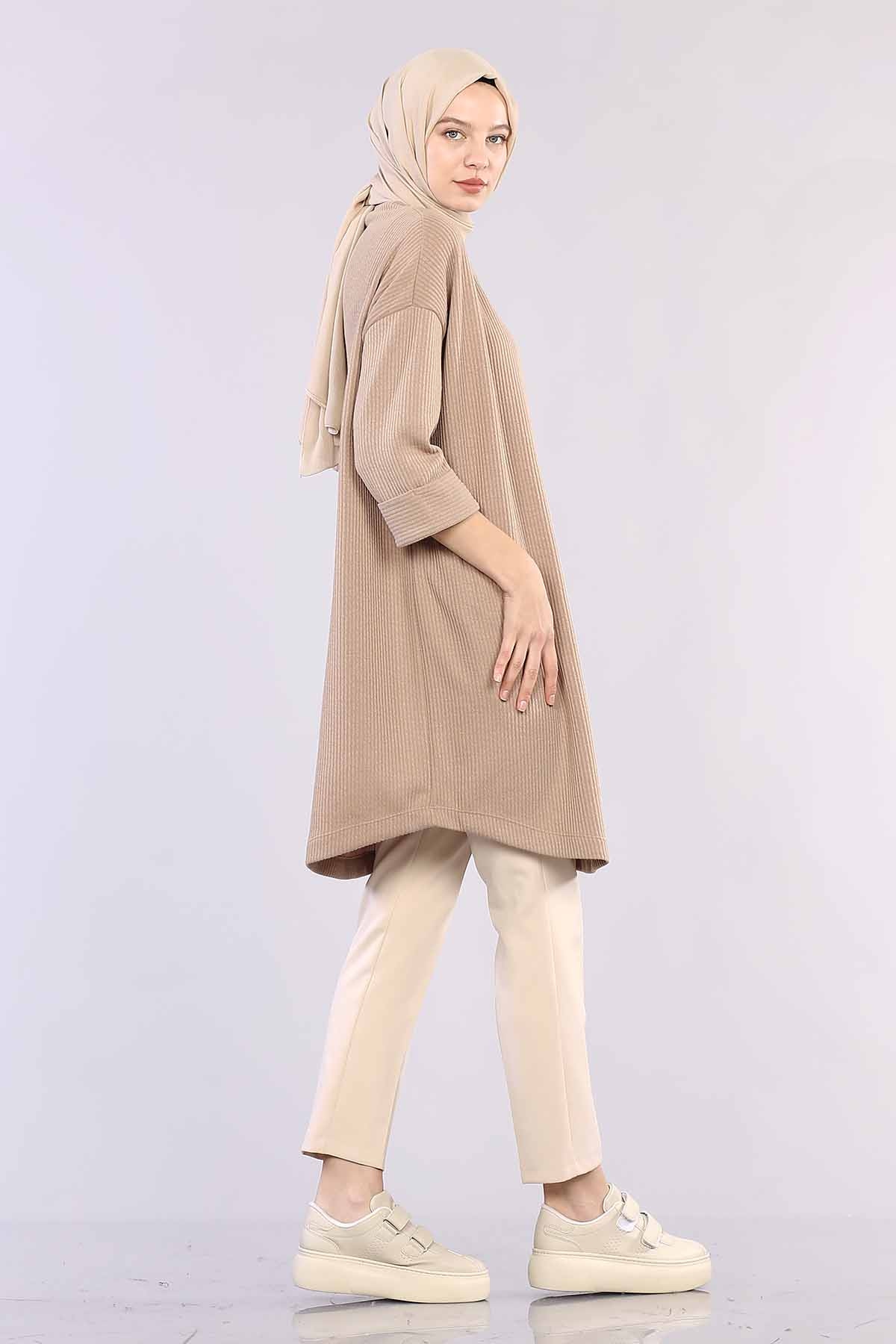 29304 Kol Duble Tunik Tek - Toprak - 2