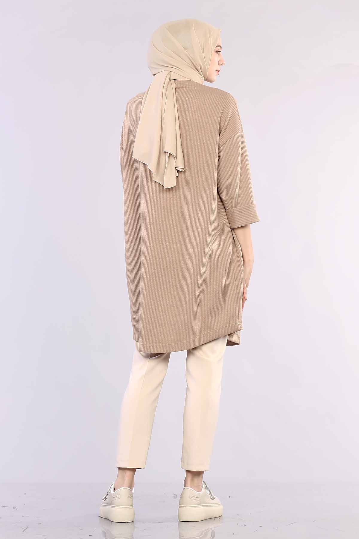 29304 Kol Duble Tunik Tek - Toprak - 3