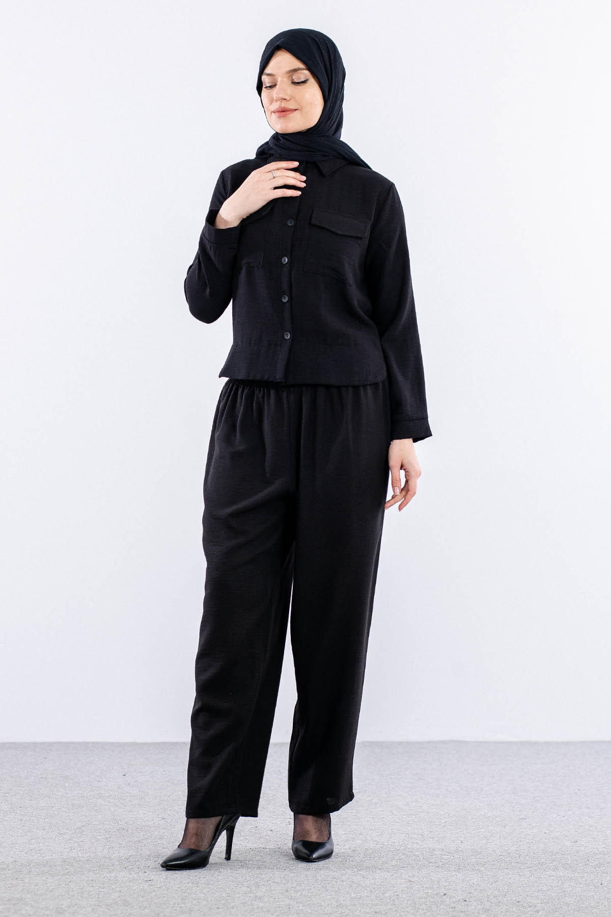 2947-00 Gömlek 38-42 Cep Kapak - Siyah - 1