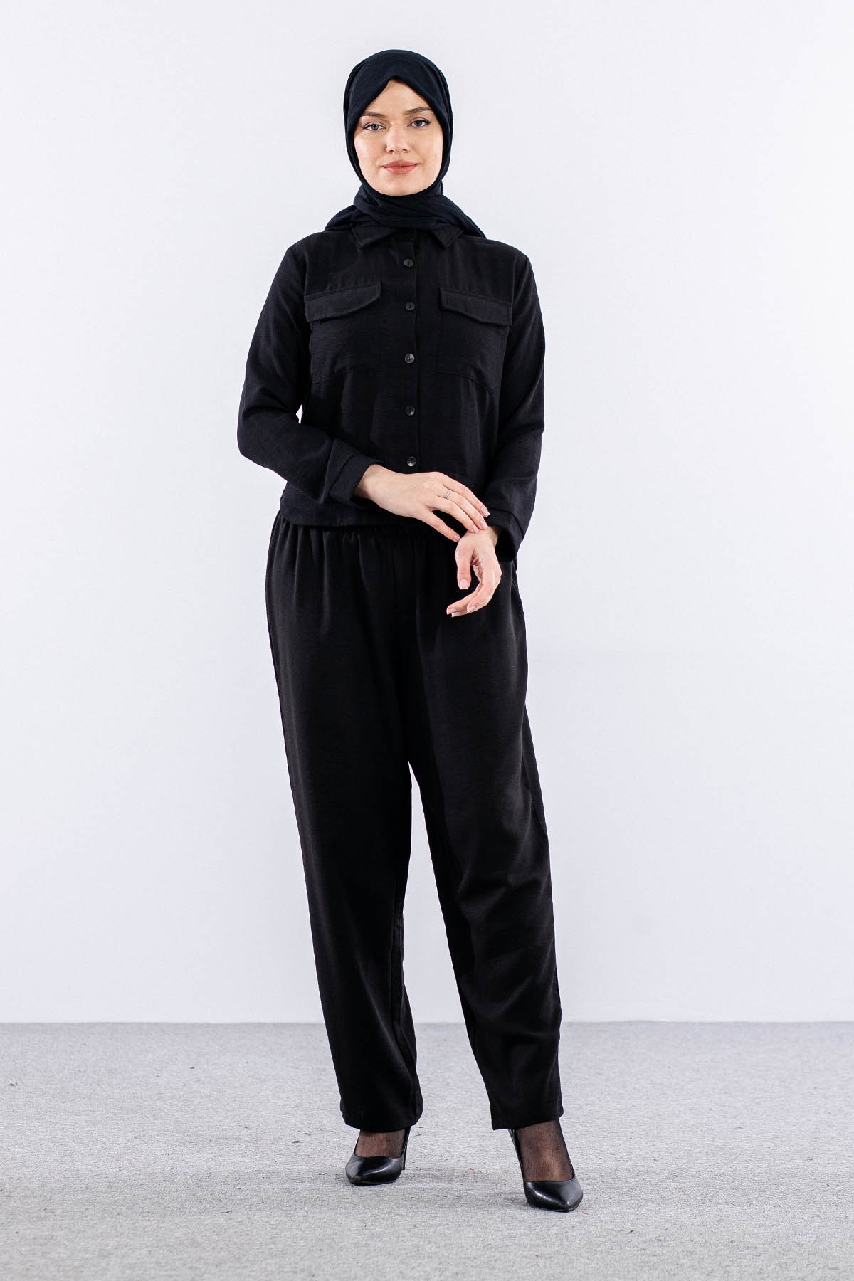 2947-00 Gömlek 38-42 Cep Kapak - Siyah - 2