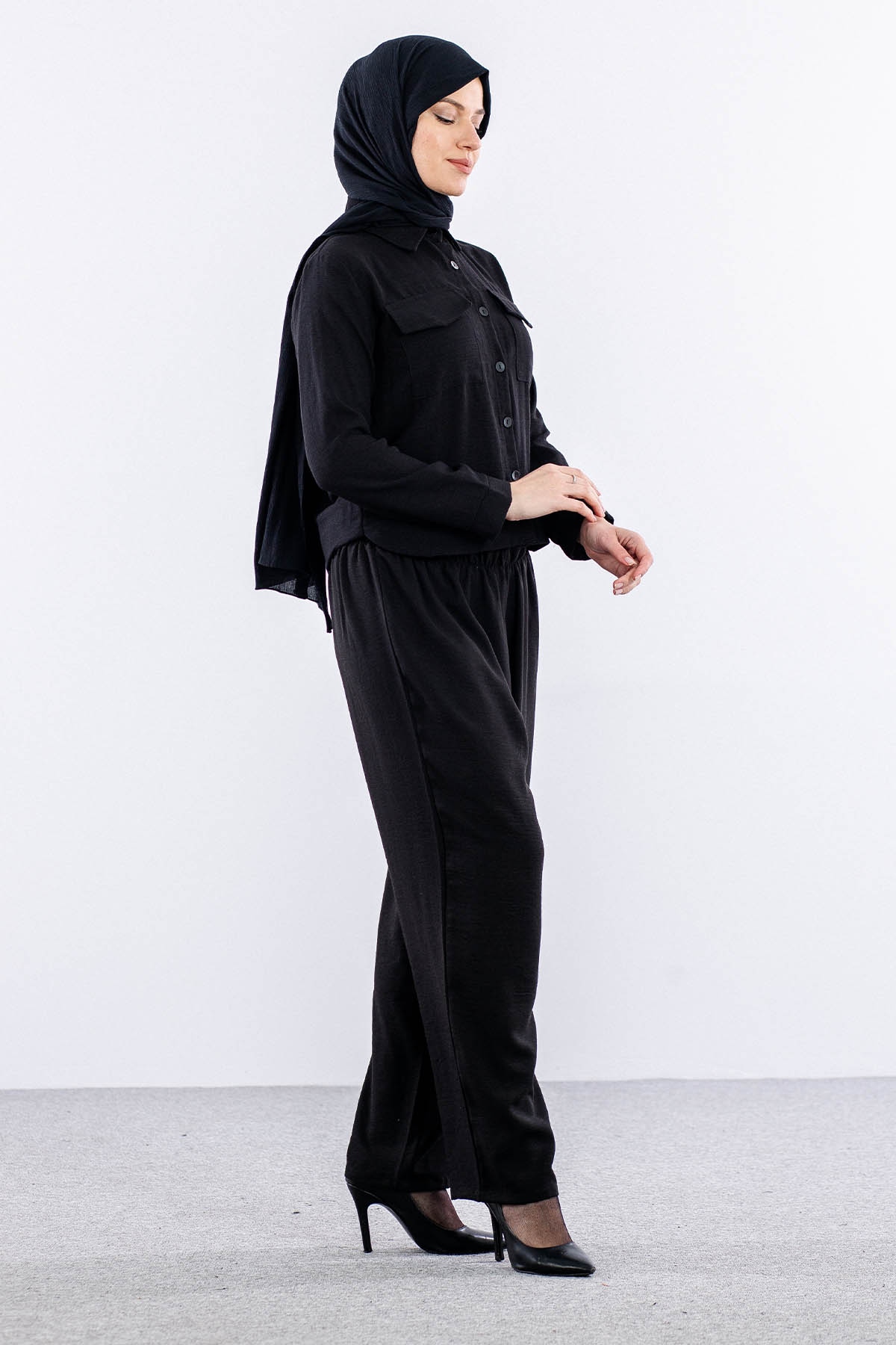 2947-00 Gömlek 38-42 Cep Kapak - Siyah - 3