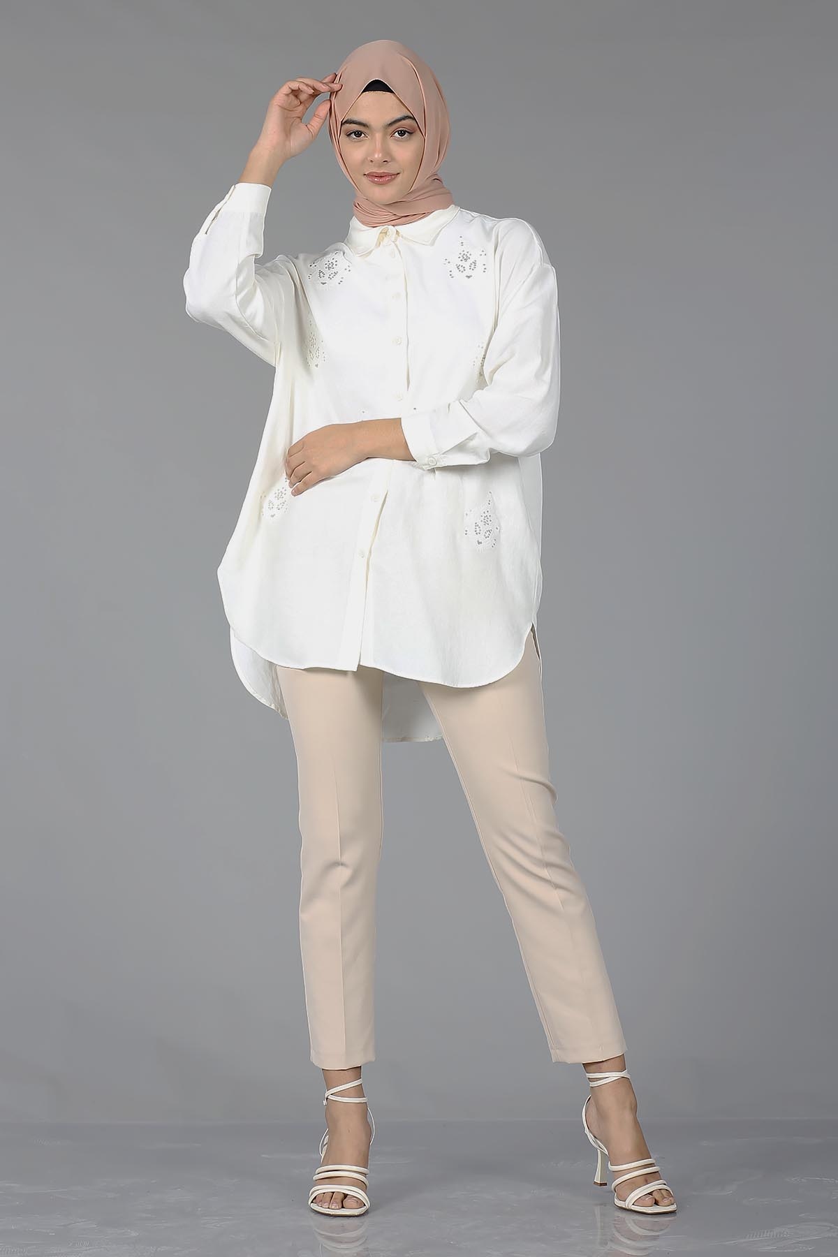 29632 Keten Tunik Tek - Ekru - 1