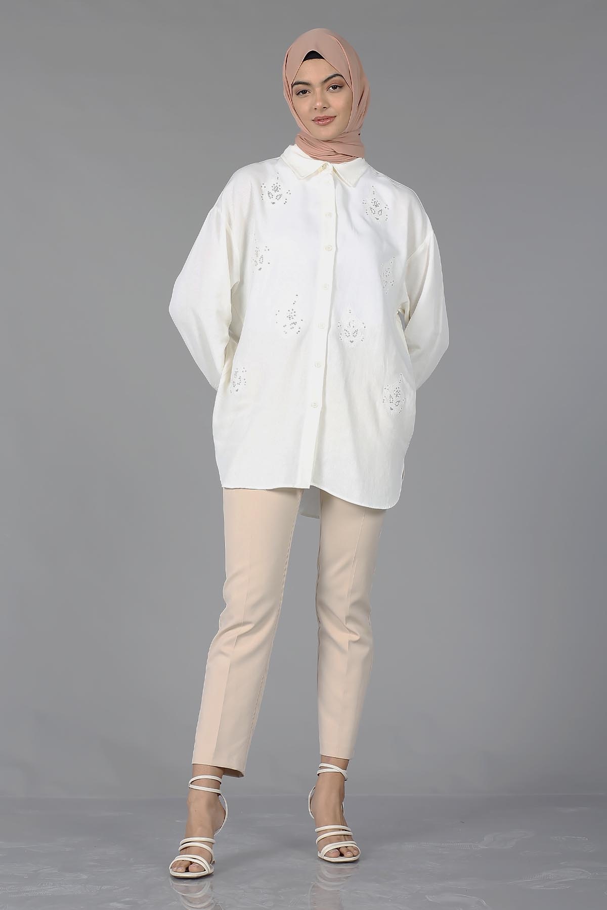 29632 Keten Tunik Tek - Ekru - 2