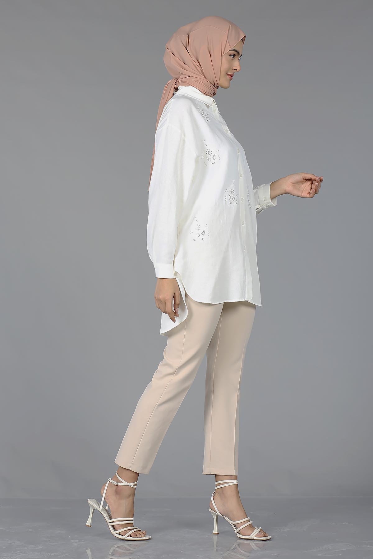 29632 Keten Tunik Tek - Ekru - 3