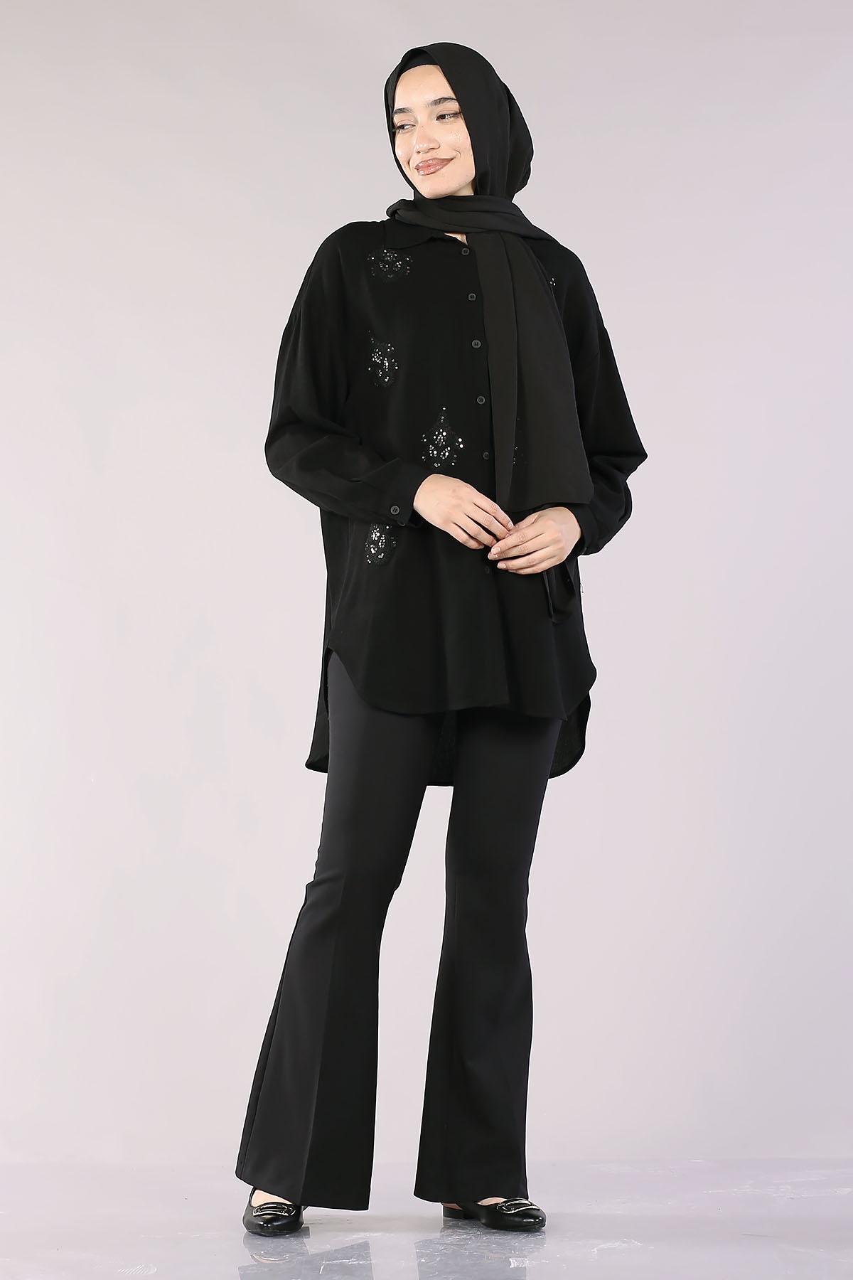 29632 Keten Tunik Tek - Siyah - 1