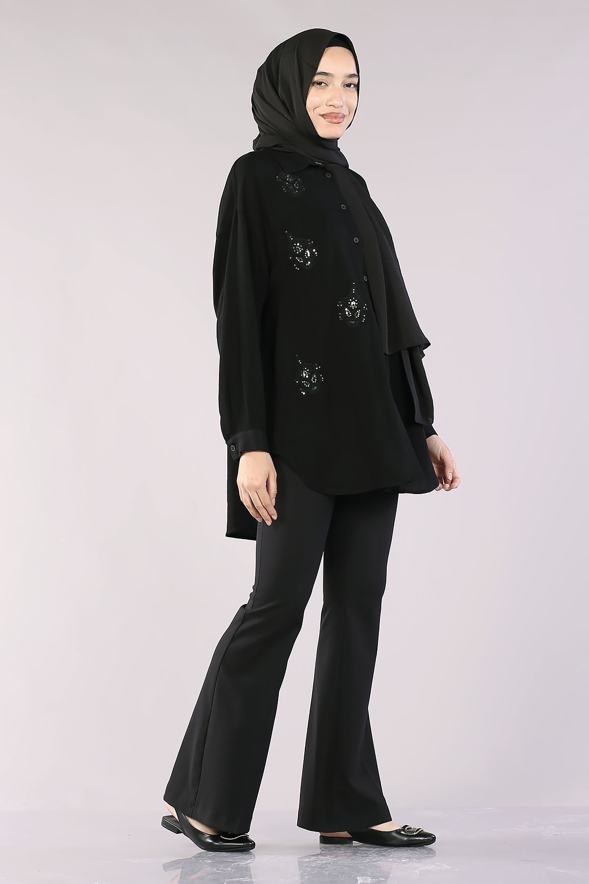 29632 Keten Tunik Tek - Siyah - 3