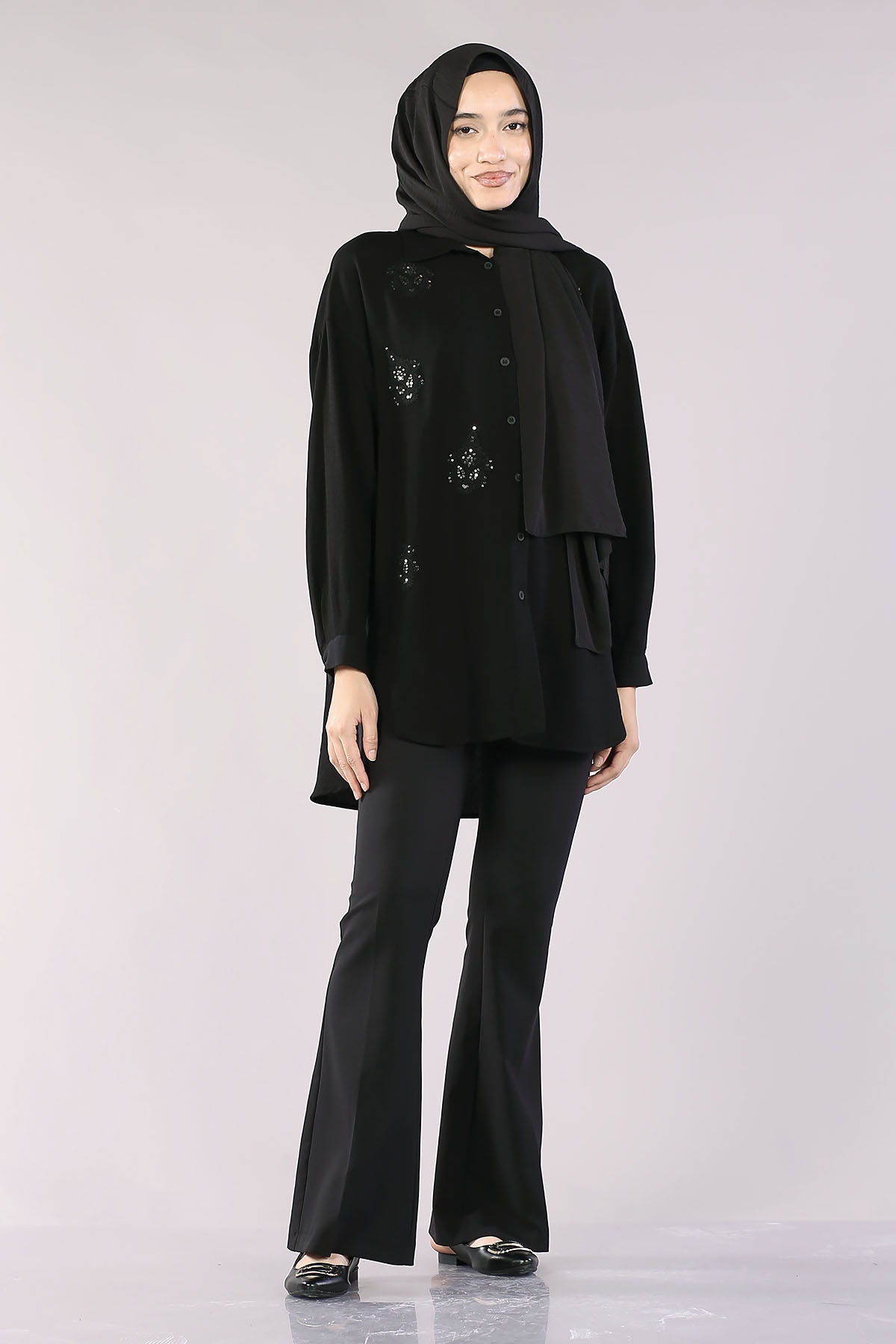 29632 Keten Tunik Tek - Siyah - 4