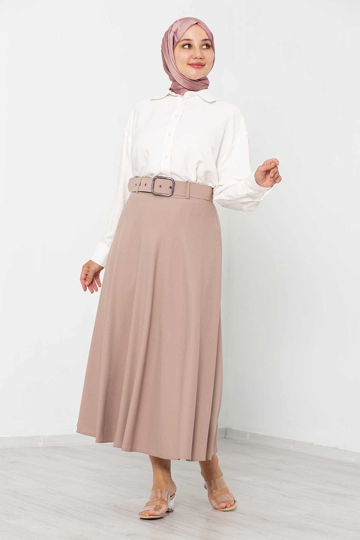 2986 Kloş Etek 38-46 - Bej - 2