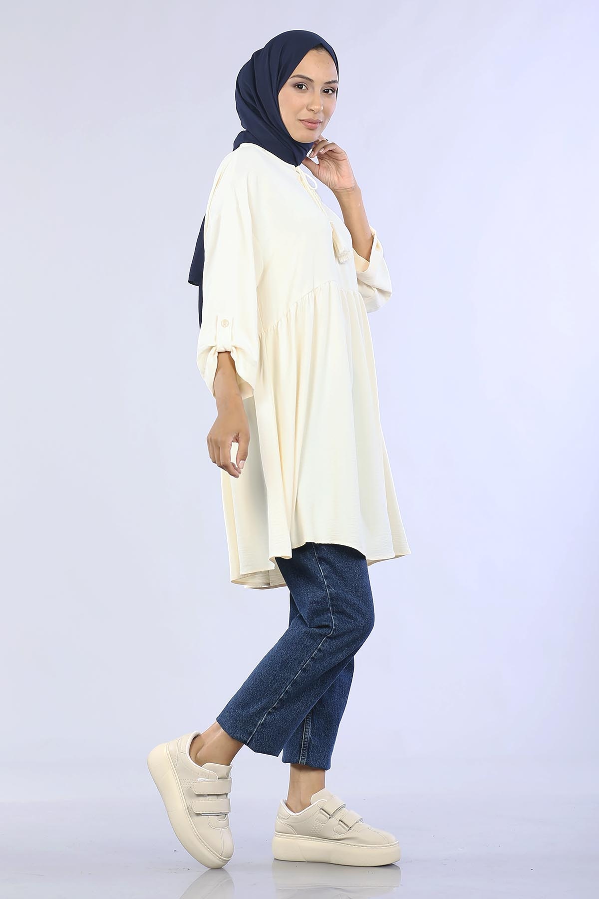 29863 Keşık Büzgü Tunik Tek - A.bej - 1