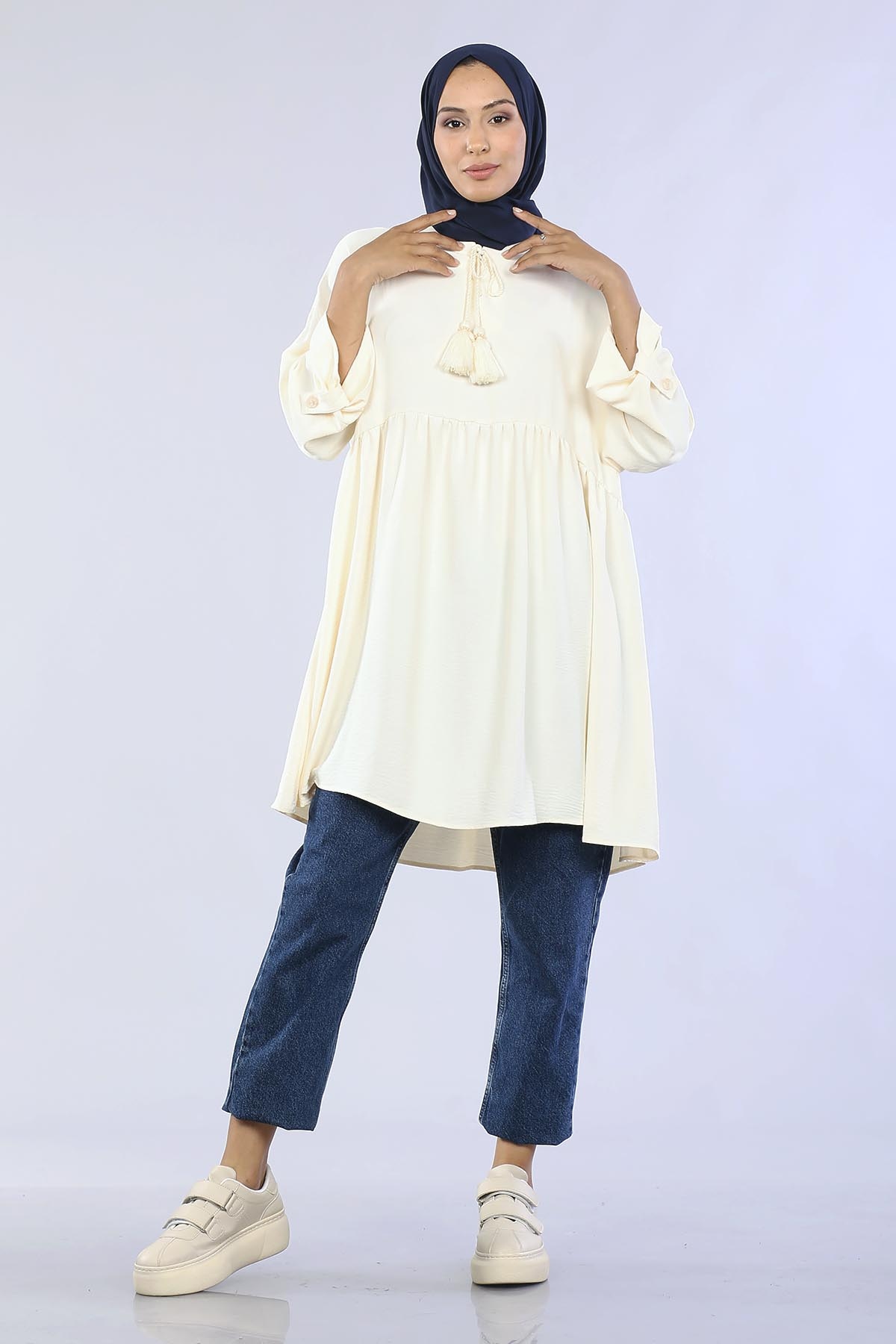 29863 Keşık Büzgü Tunik Tek - A.bej - 3