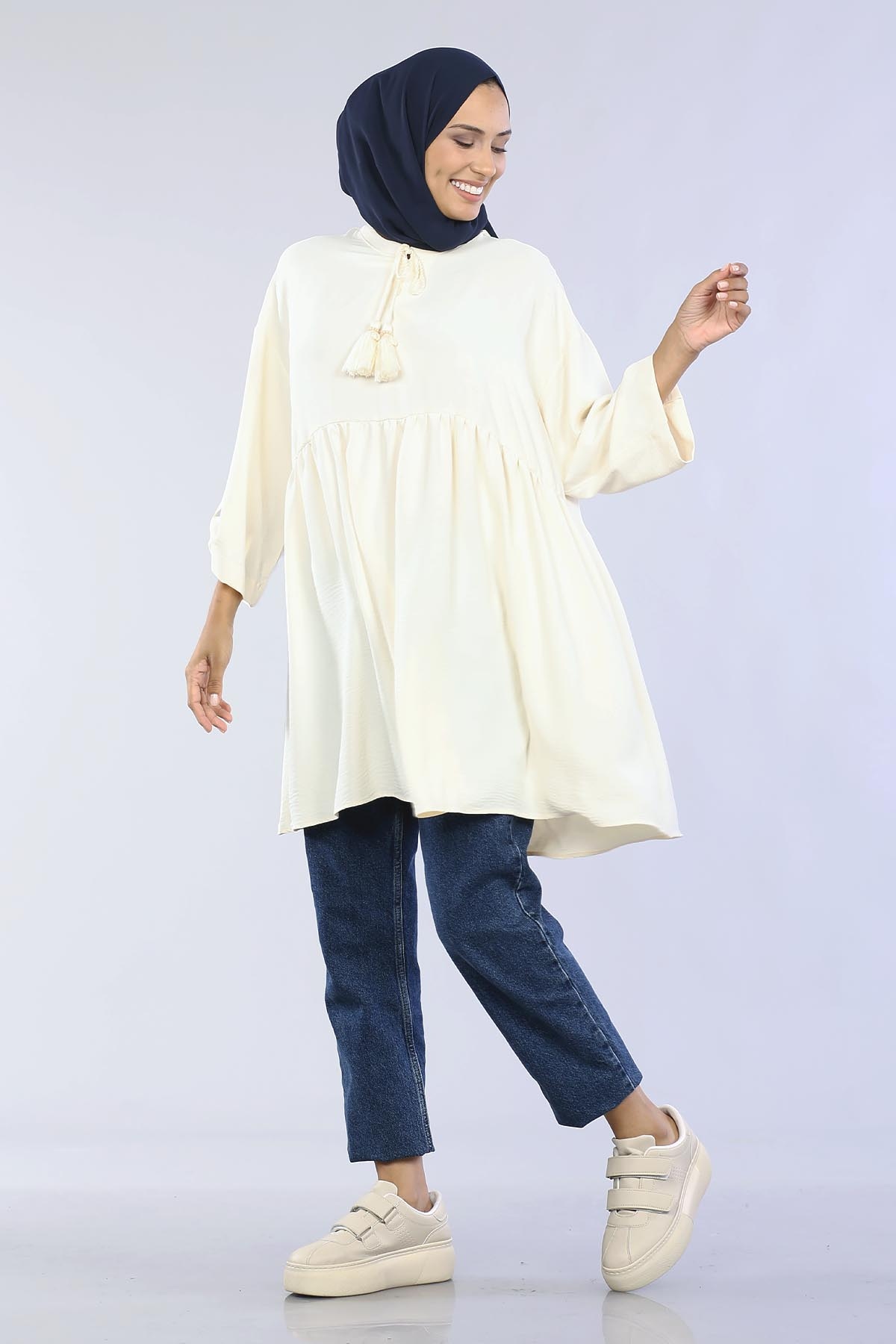 29863 Keşık Büzgü Tunik Tek - A.bej - 4