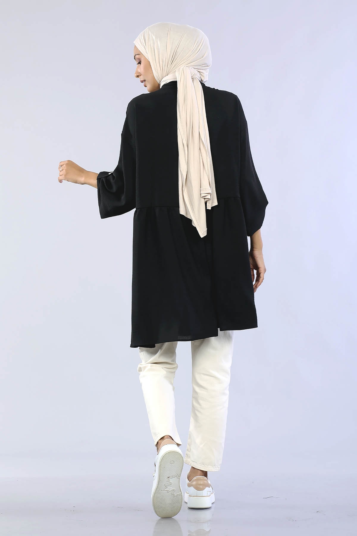 29863 Keşık Büzgü Tunik Tek - Siyah - 5