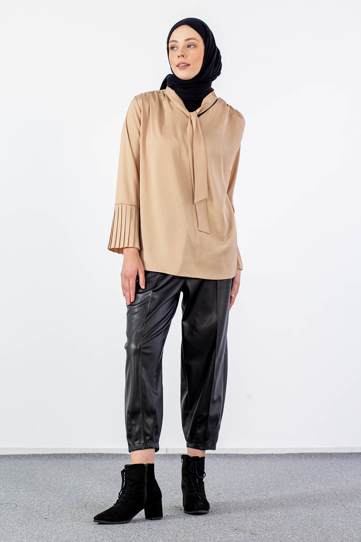 2987-00 Saten Bluz 38-42 - Bej - 1