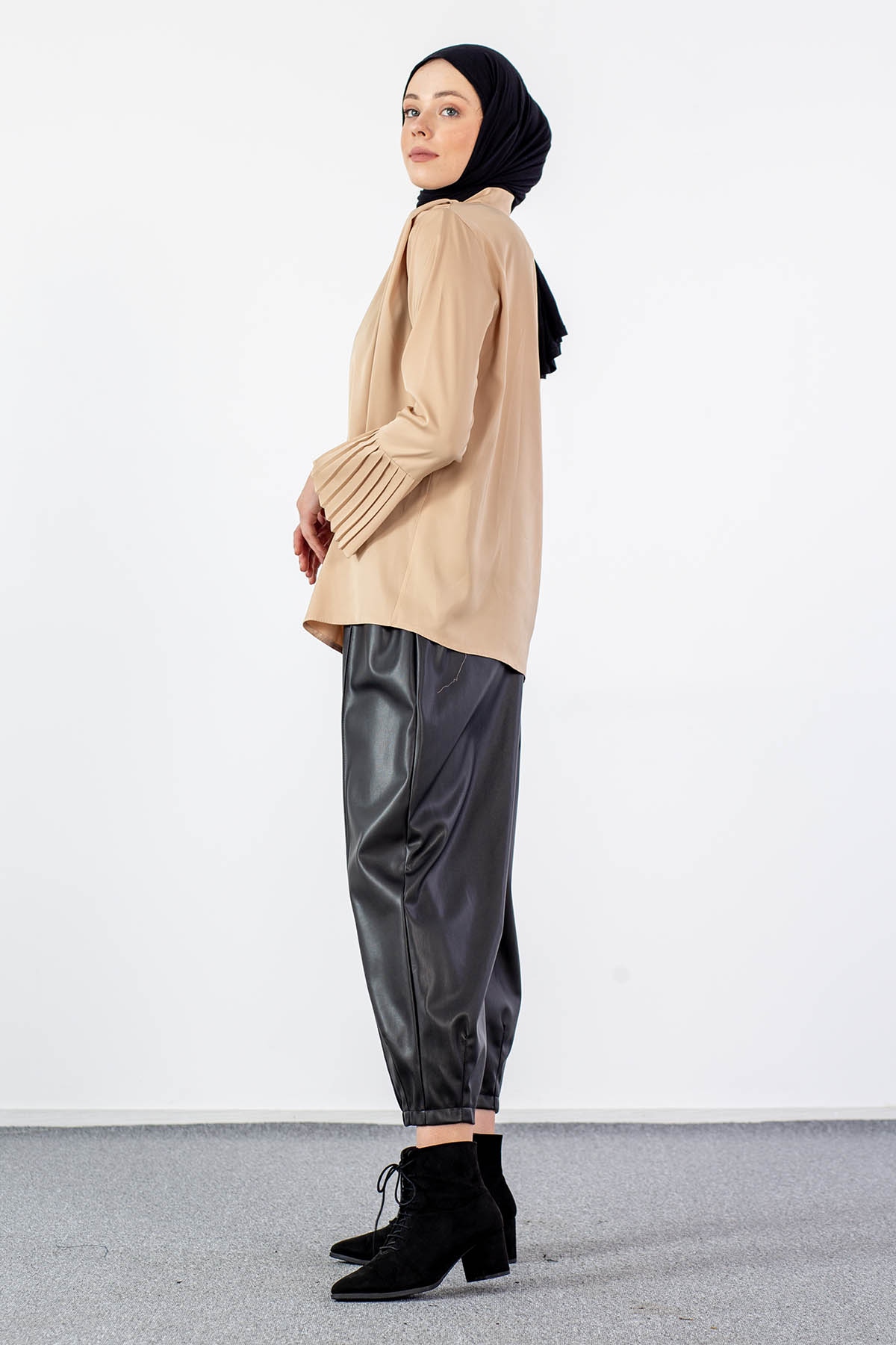 2987-00 Saten Bluz 38-42 - Bej - 3