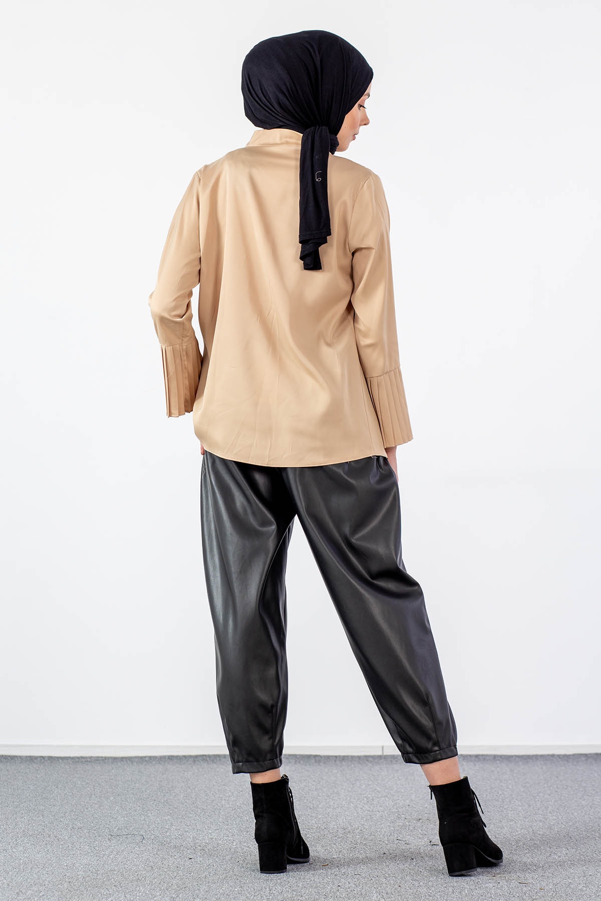 2987-00 Saten Bluz 38-42 - Bej - 5