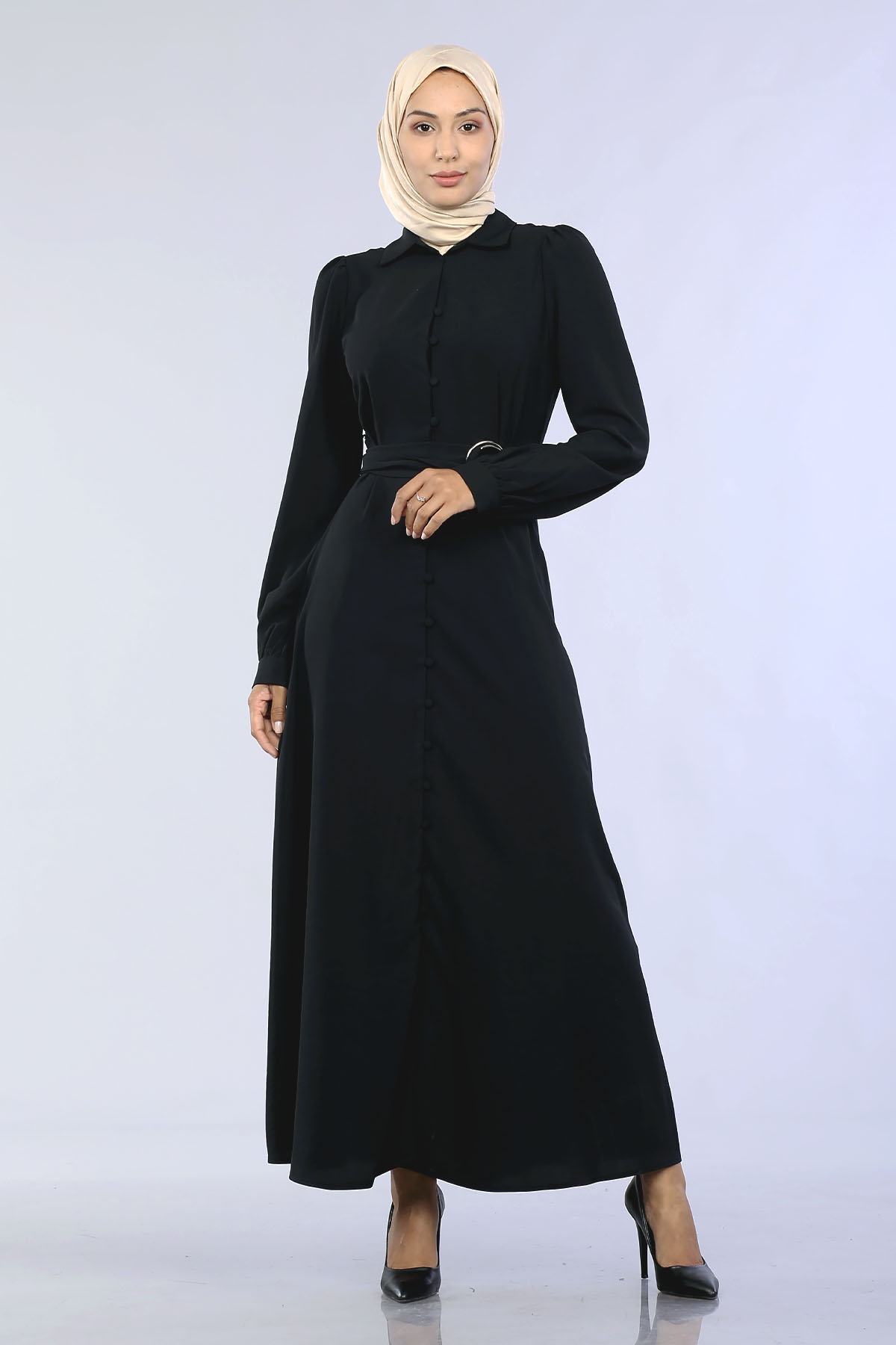 29885 Brit Düğme Elbise S-xl - Siyah - 2