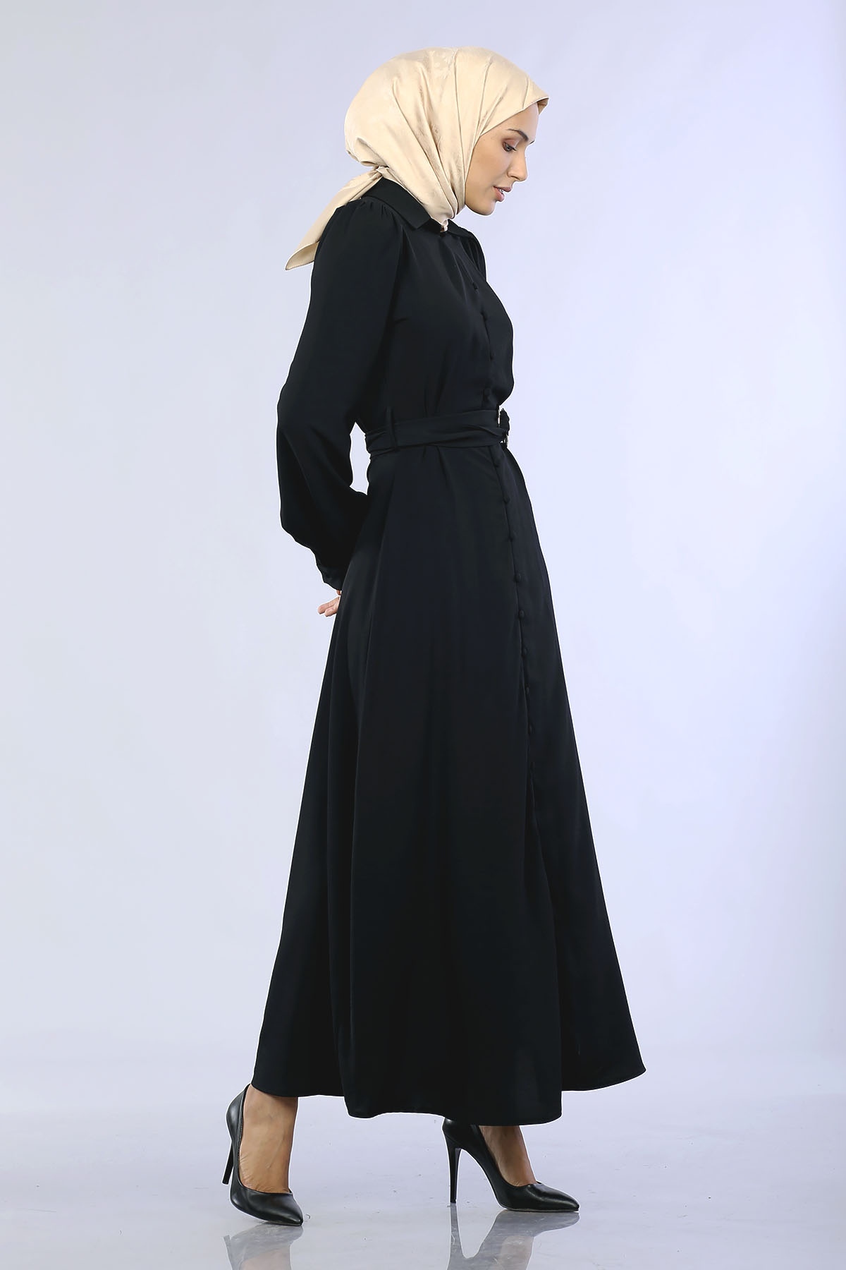 29885 Brit Düğme Elbise S-xl - Siyah - 4