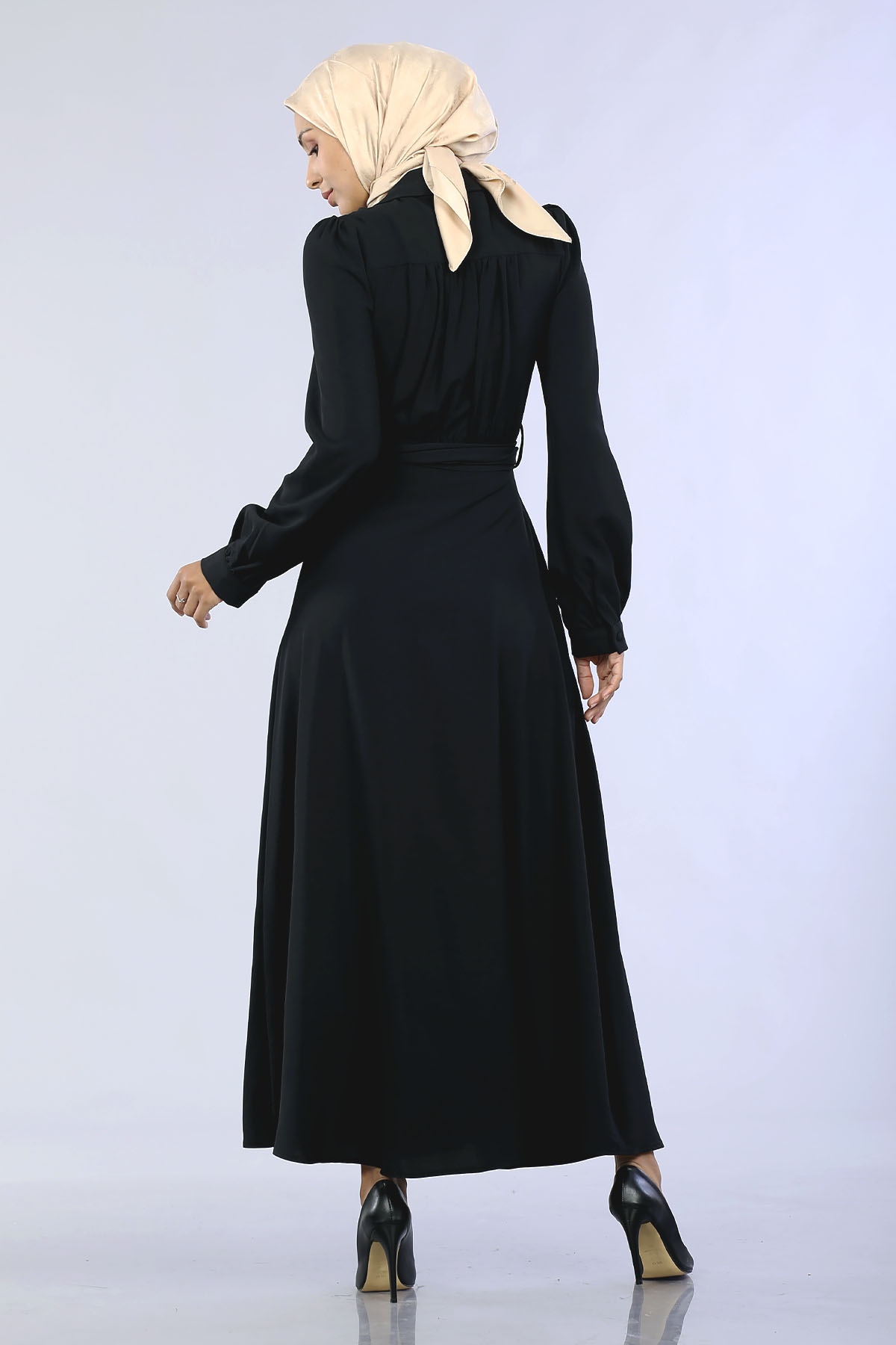 29885 Brit Düğme Elbise S-xl - Siyah - 5