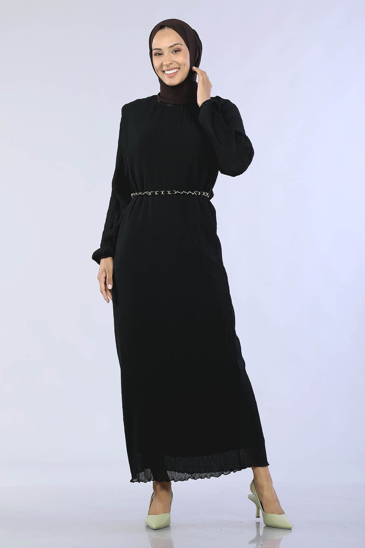 30086 Kmr Plse Elbise S-m-l - Siyah - 1