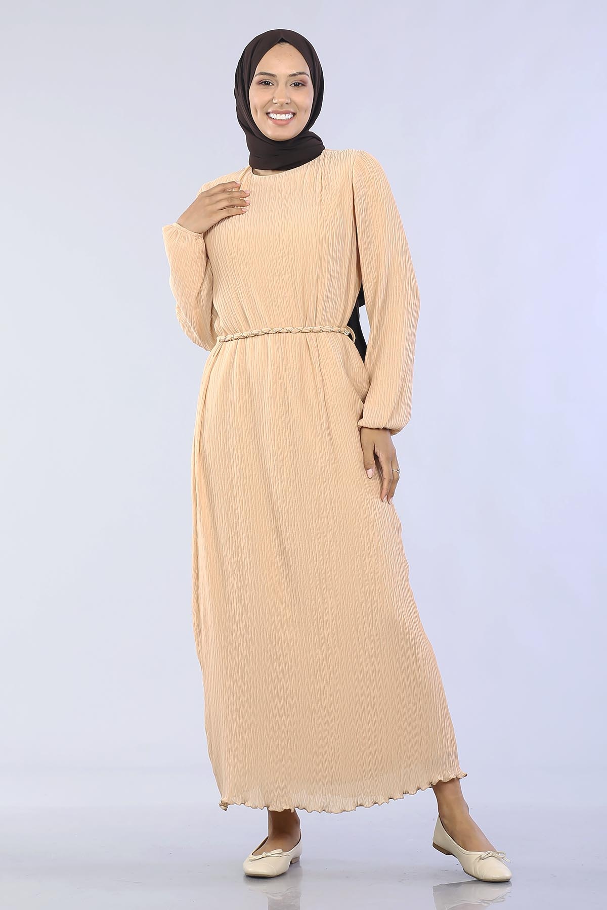 30086 Kmr Plse Elbise S-m-l - Toprak - 1