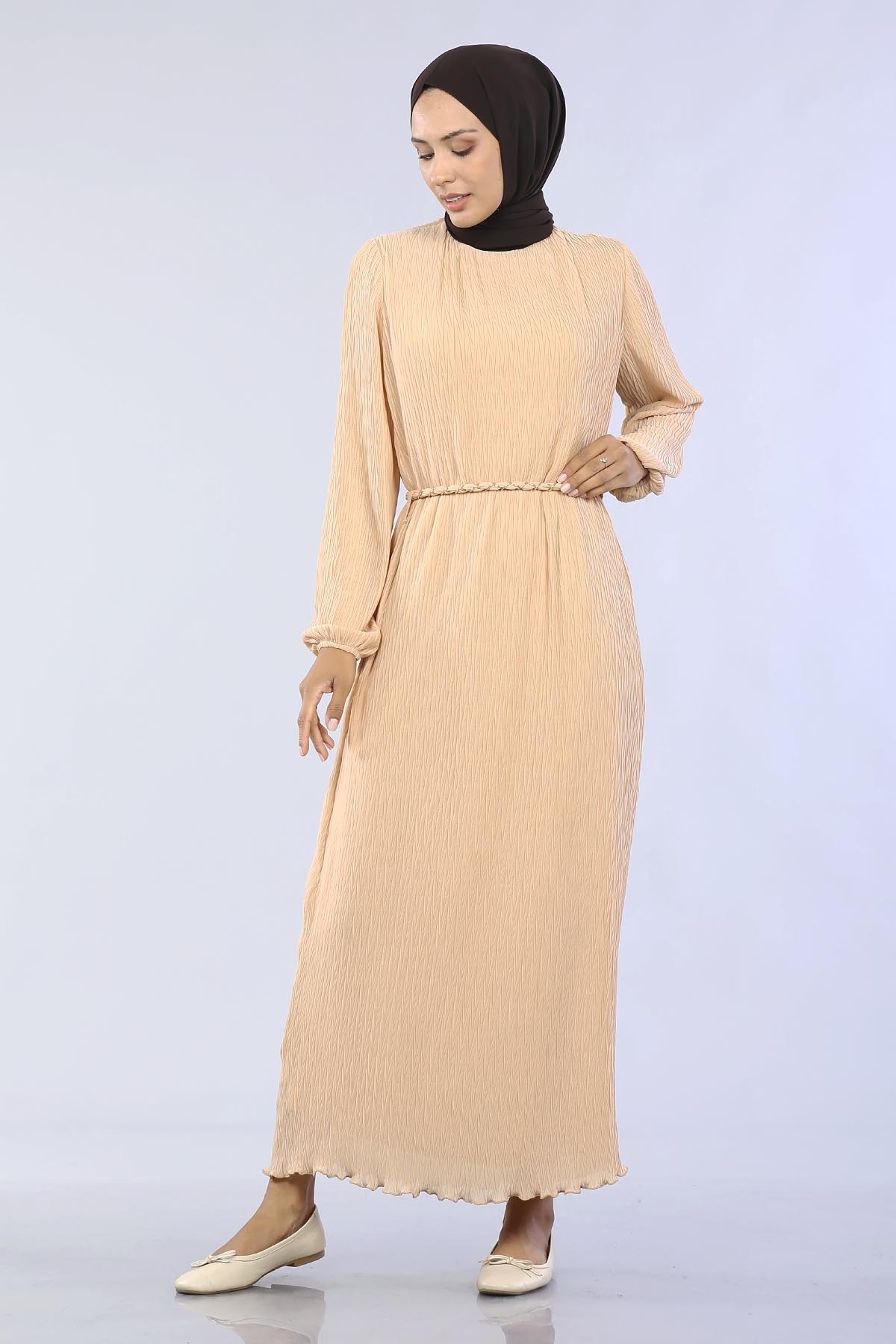 30086 Kmr Plse Elbise S-m-l - Toprak - 2