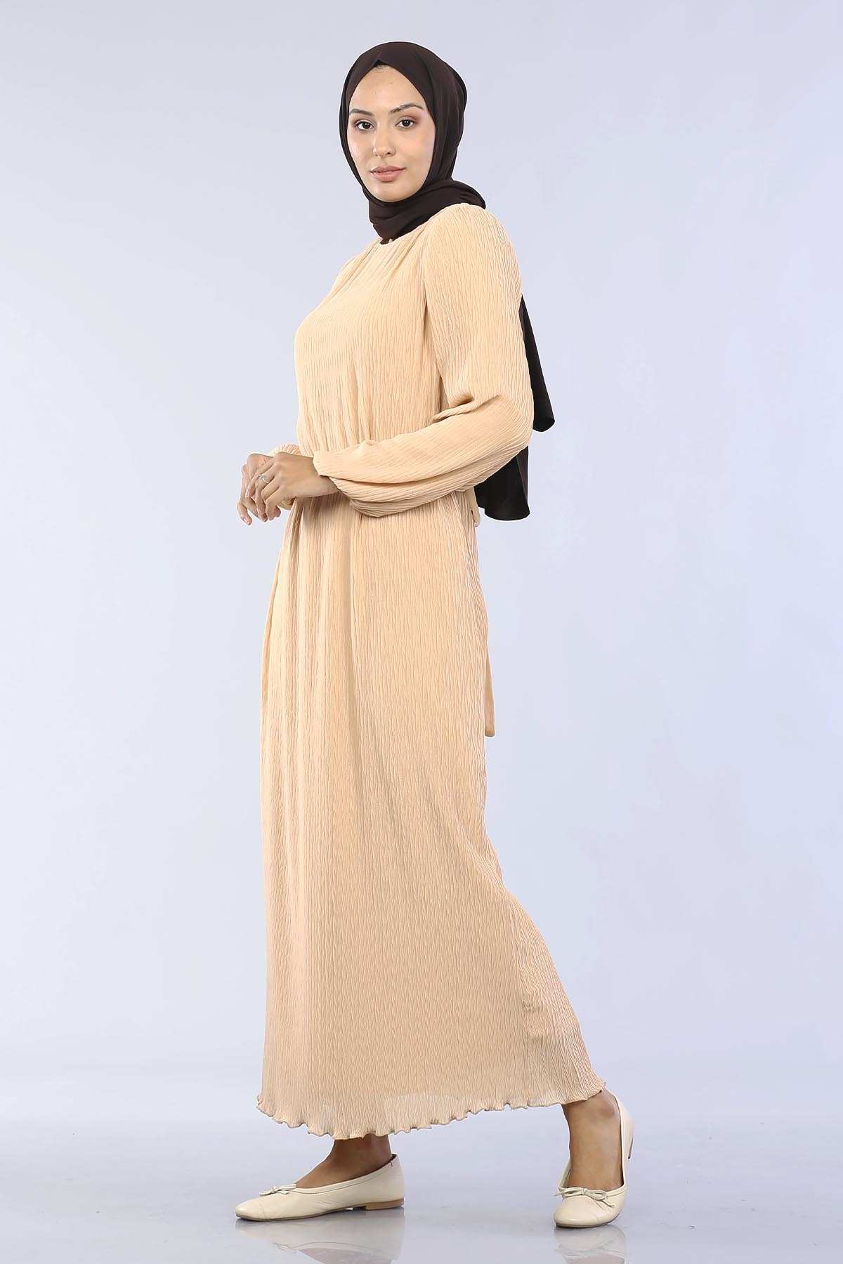 30086 Kmr Plse Elbise S-m-l - Toprak - 3