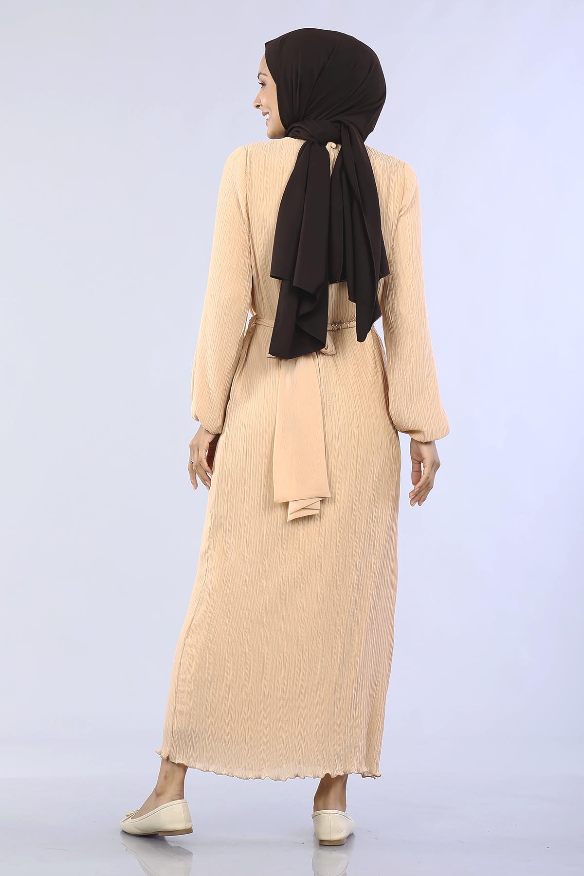 30086 Kmr Plse Elbise S-m-l - Toprak - 4