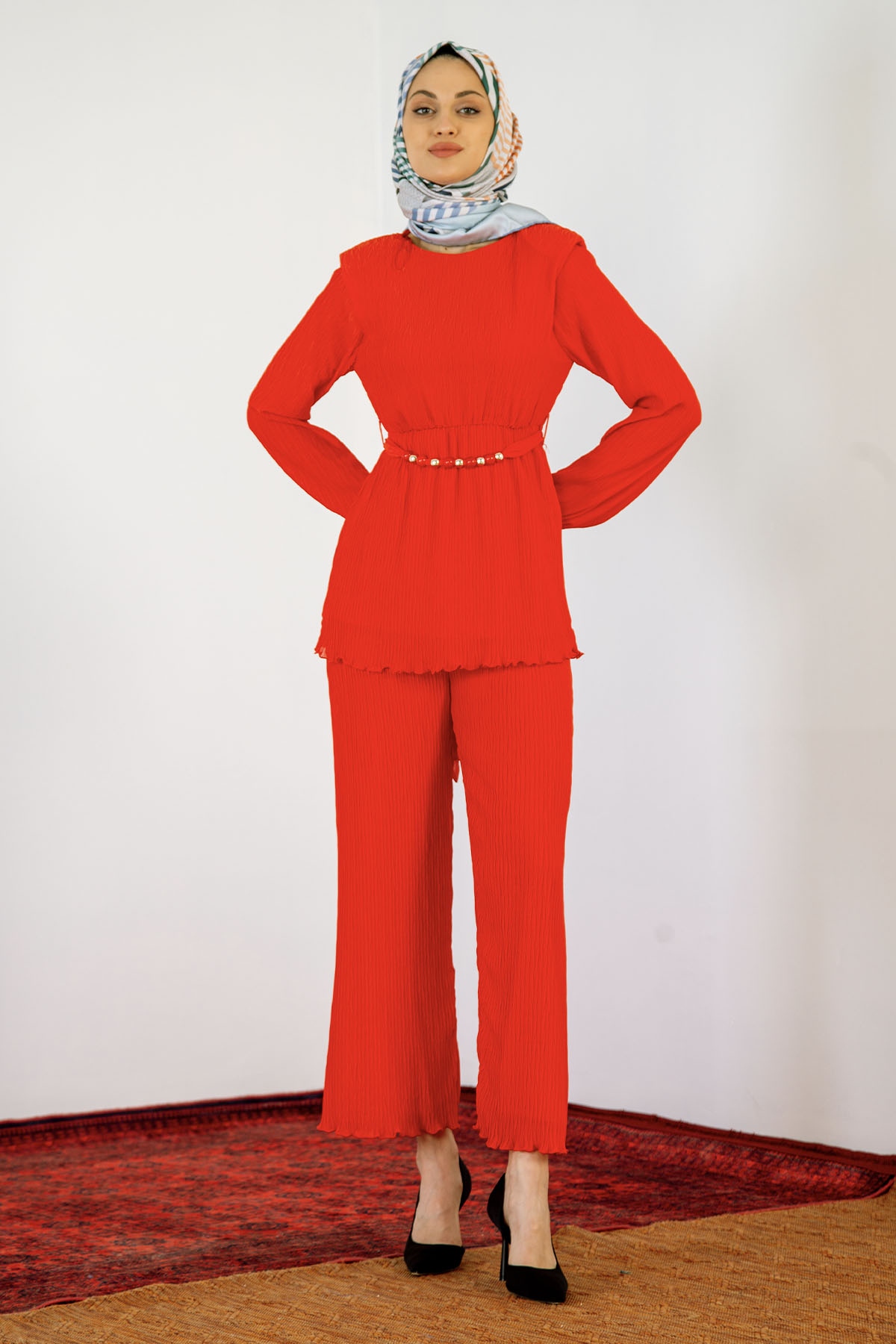 30087 Pliseli Takim S-m-l - Kirmizi - 1