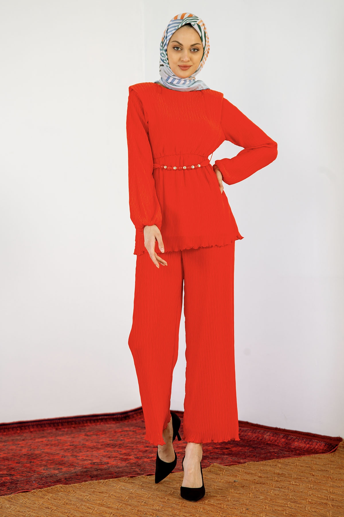 30087 Pliseli Takim S-m-l - Kirmizi - 2