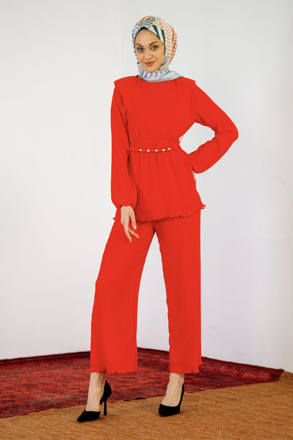 30087 Pliseli Takim S-m-l - Kirmizi - 3