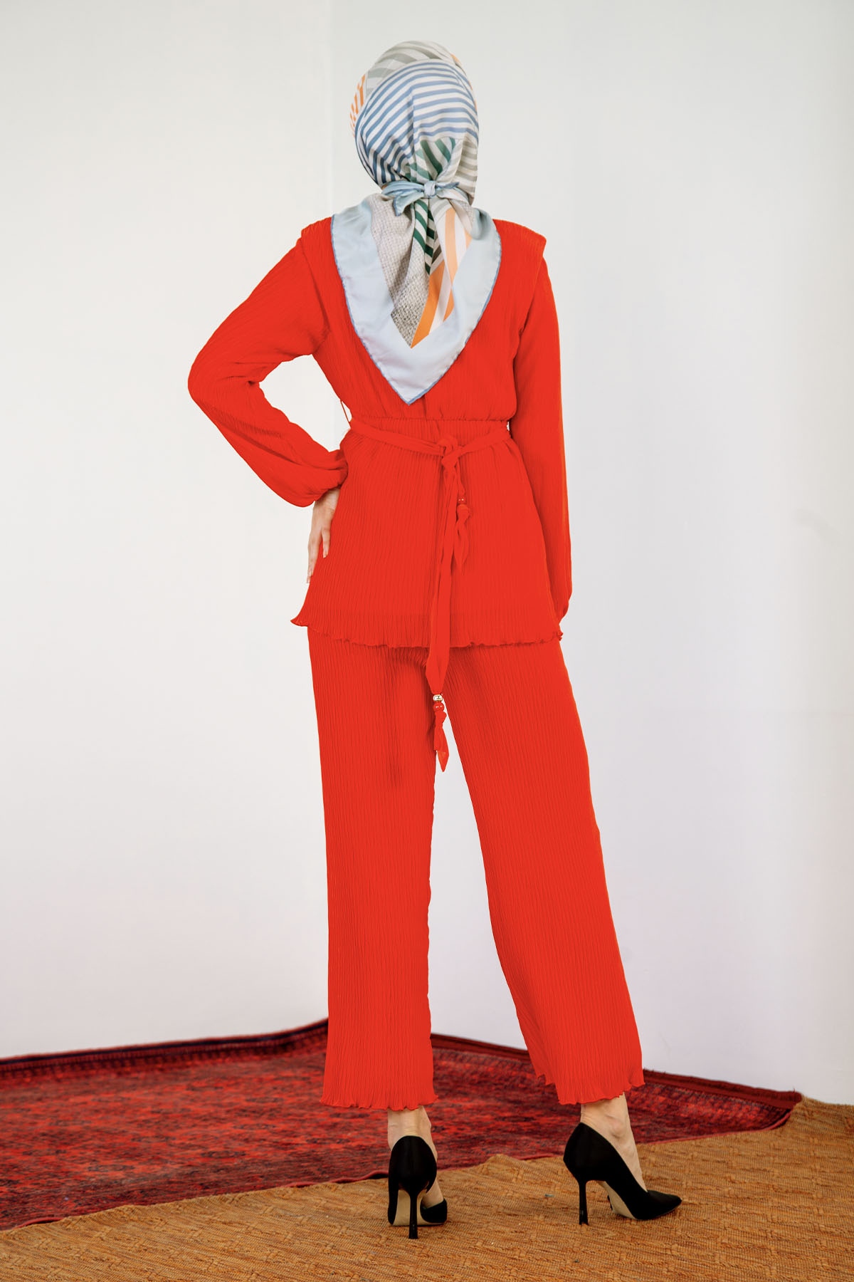 30087 Pliseli Takim S-m-l - Kirmizi - 4