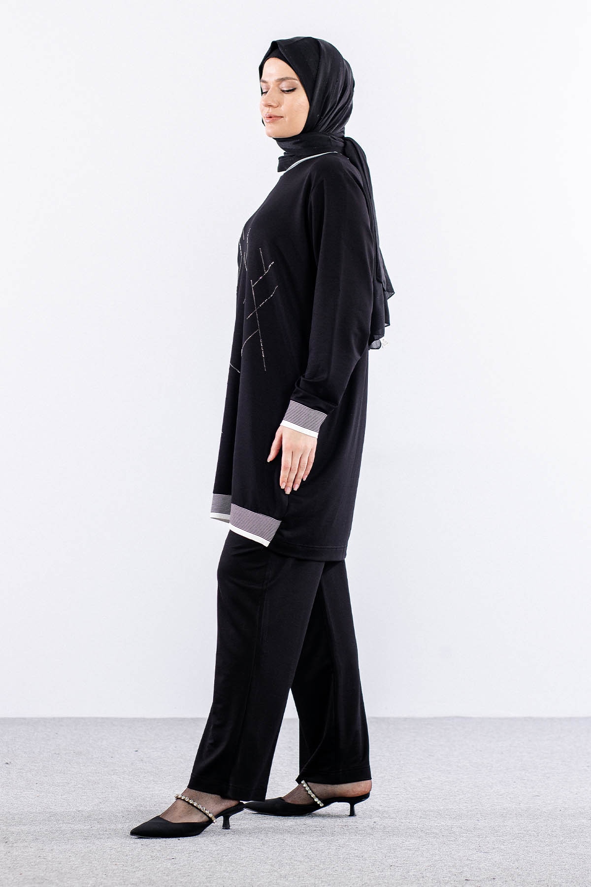 3010 Bb Takim 46-52 Boncuk Detay - Siyah - 3