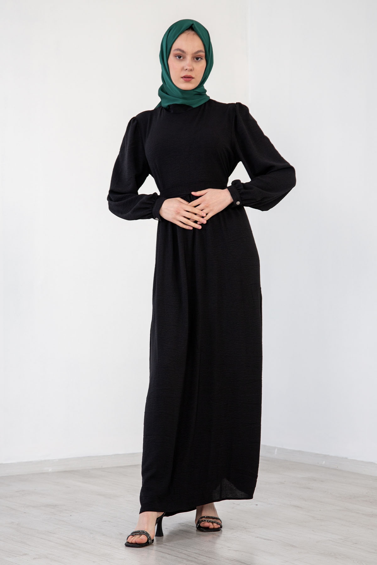 3016 Elbise 38-48 - Siyah - 1