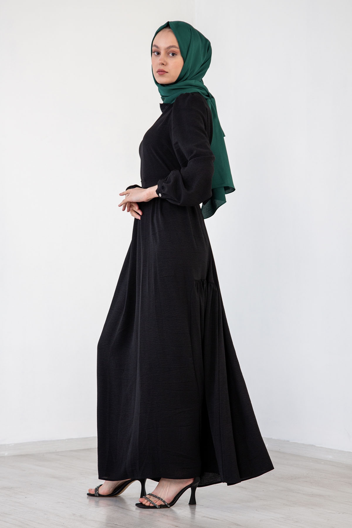 3016 Elbise 38-48 - Siyah - 3