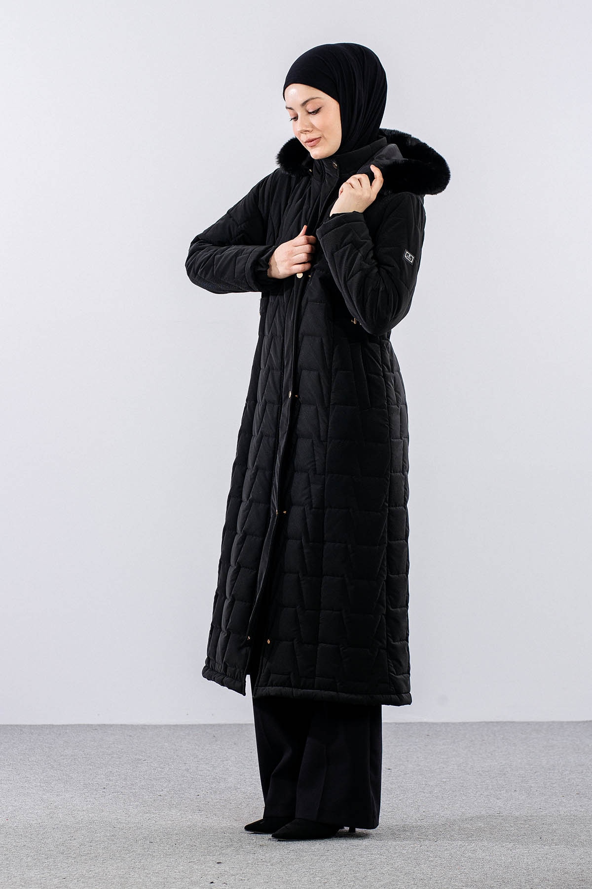 3021 Kapitone Kaban 38-48 - Siyah - 2