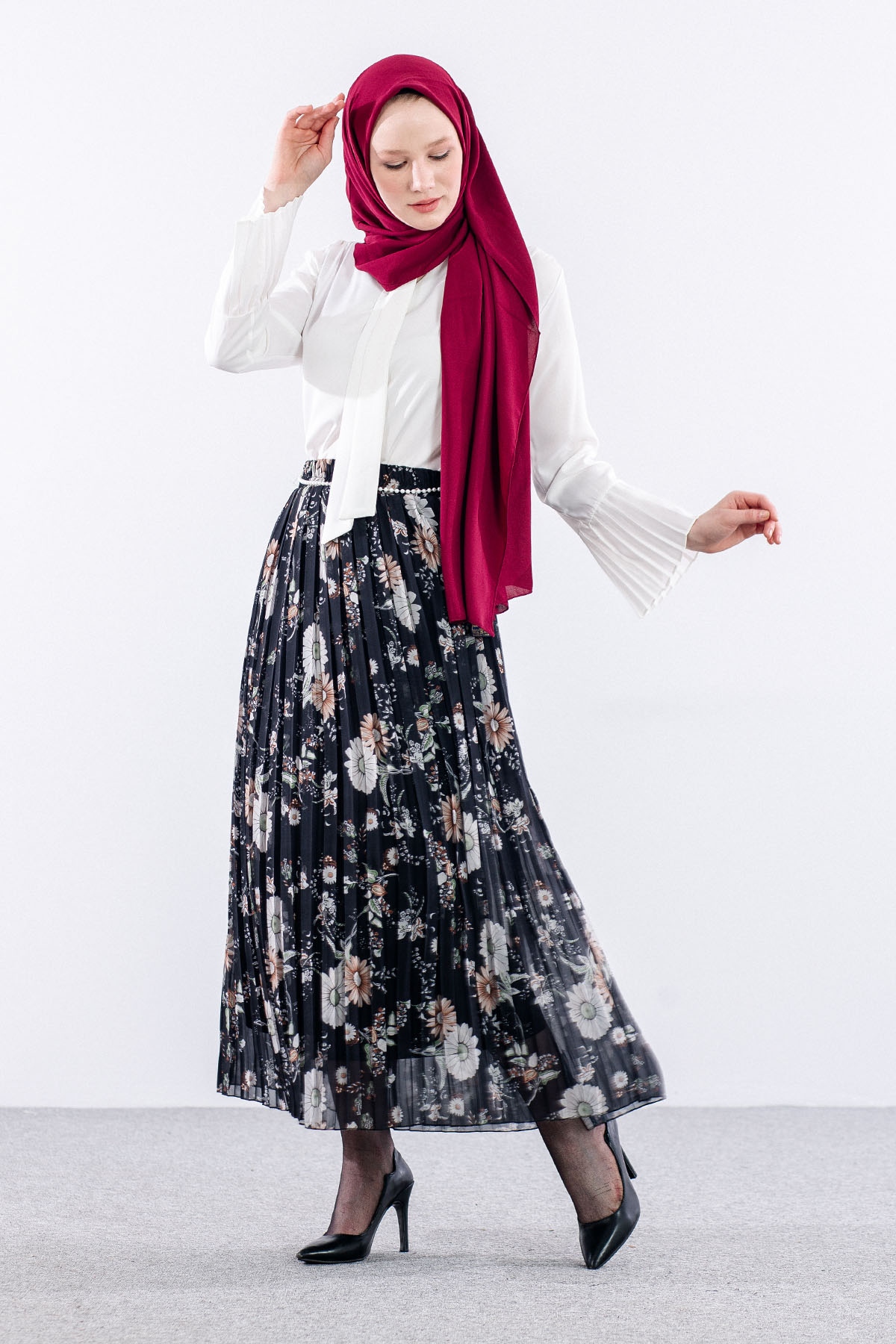 3023 Etek 38-46 Pliseli şifon - Siyah - 2