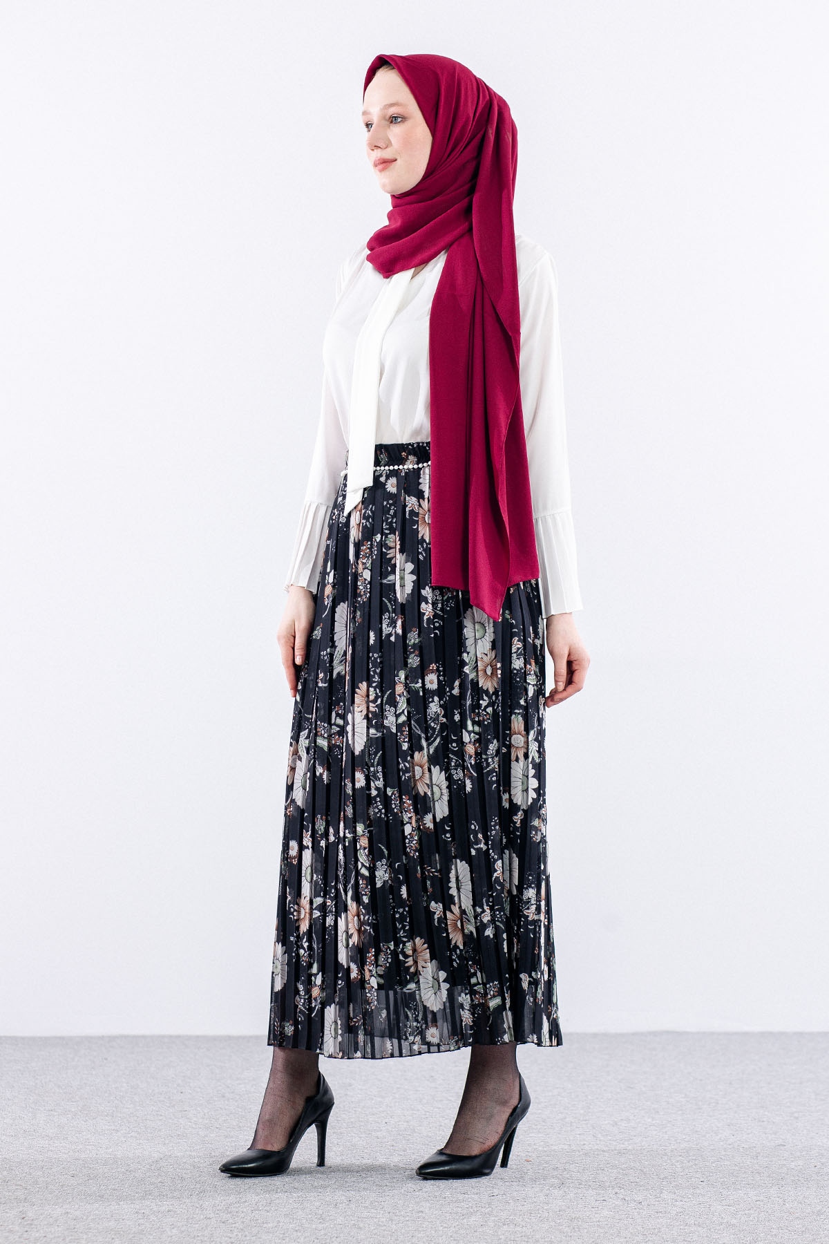 3023 Etek 38-46 Pliseli şifon - Siyah - 3