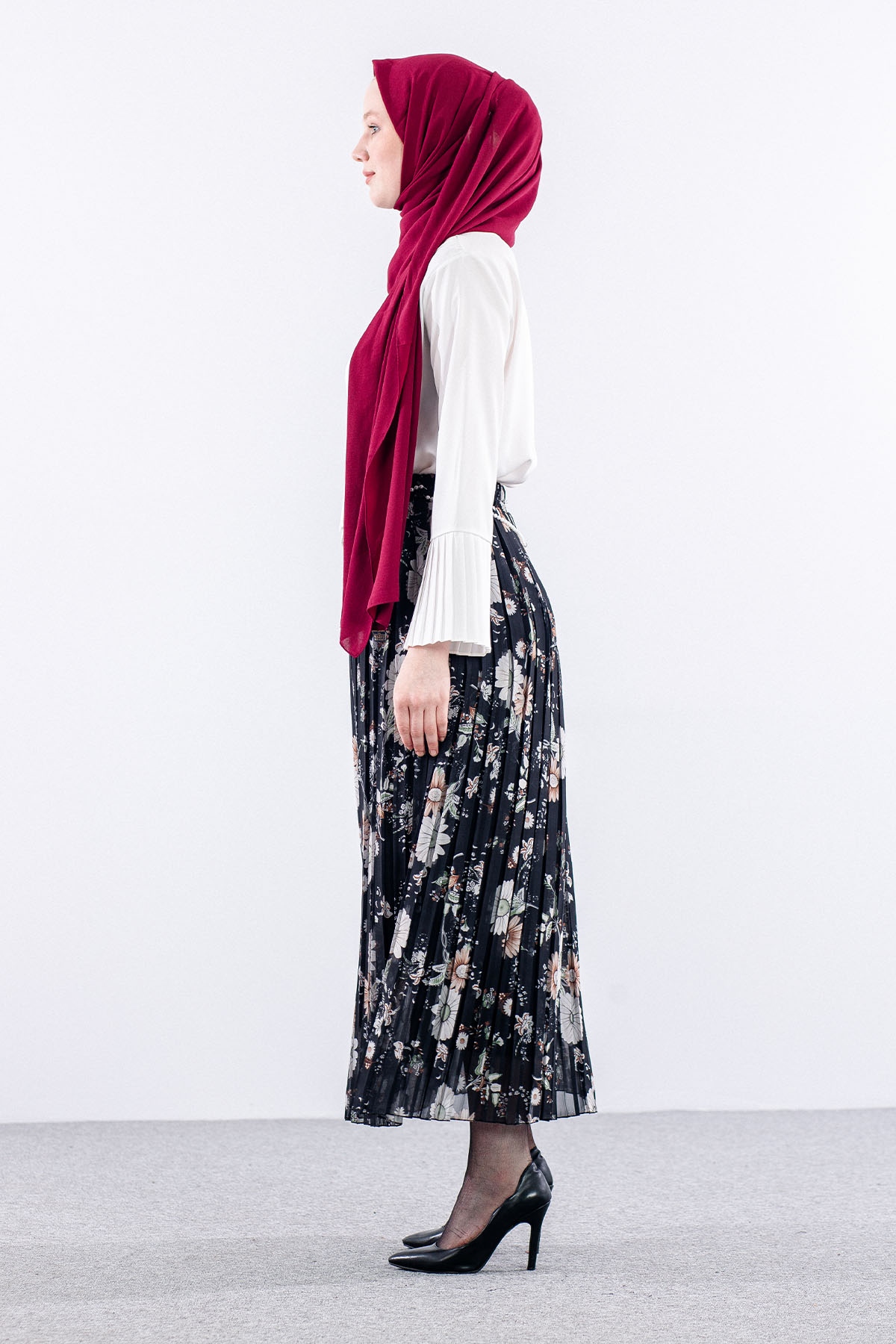 3023 Etek 38-46 Pliseli şifon - Siyah - 4