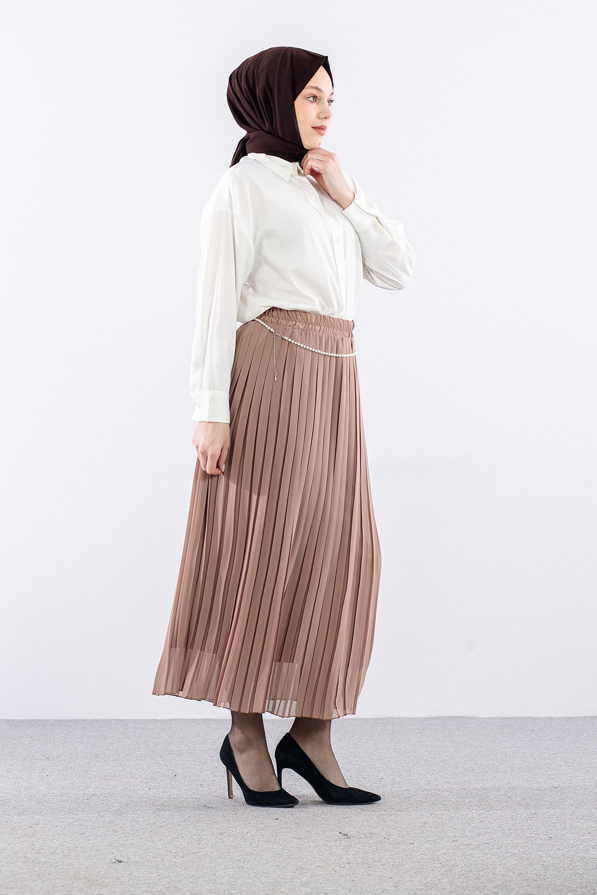 3023 Etek 38-48 Pli̇se Si̇fon - Bej - 3