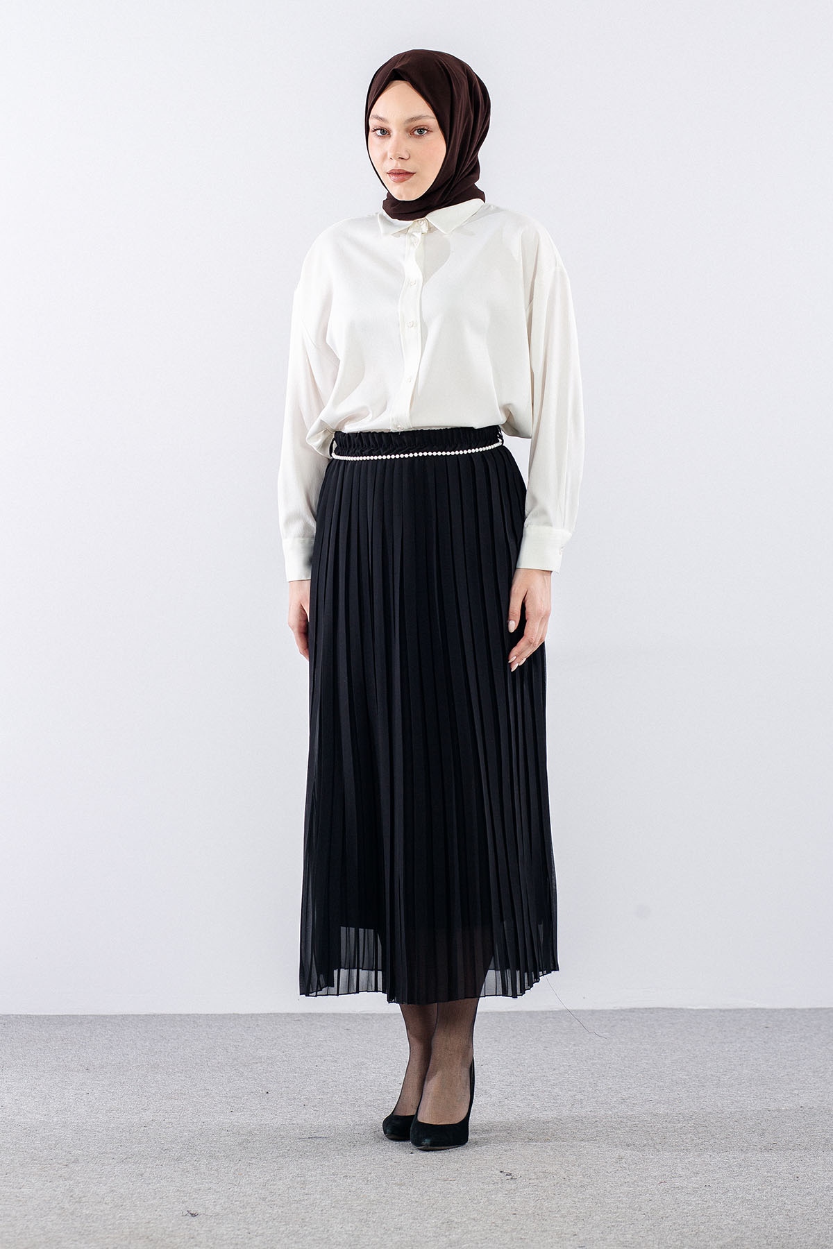 3023 Etek 38-48 Pli̇se Si̇fon - Siyah - 1