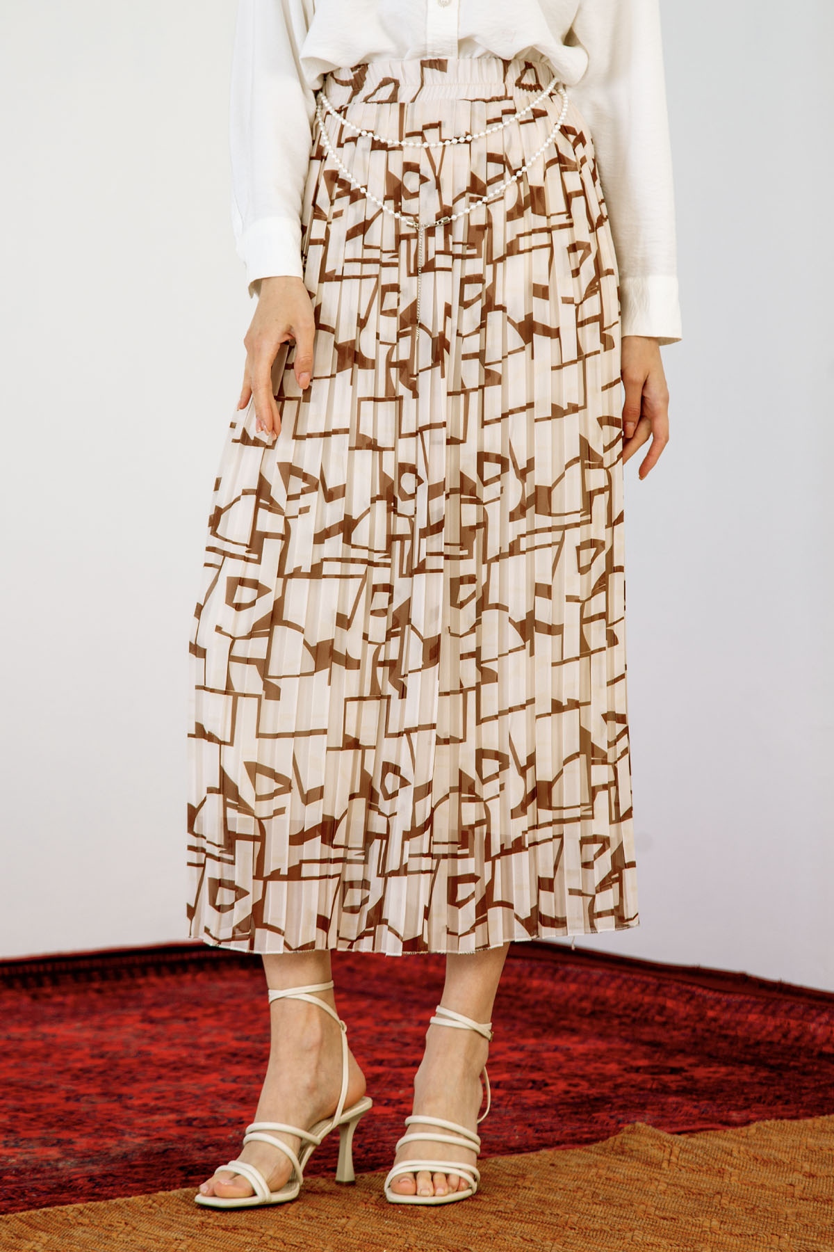 3023 Kare şfn Etek 38-46 - Kahve-bej - 1