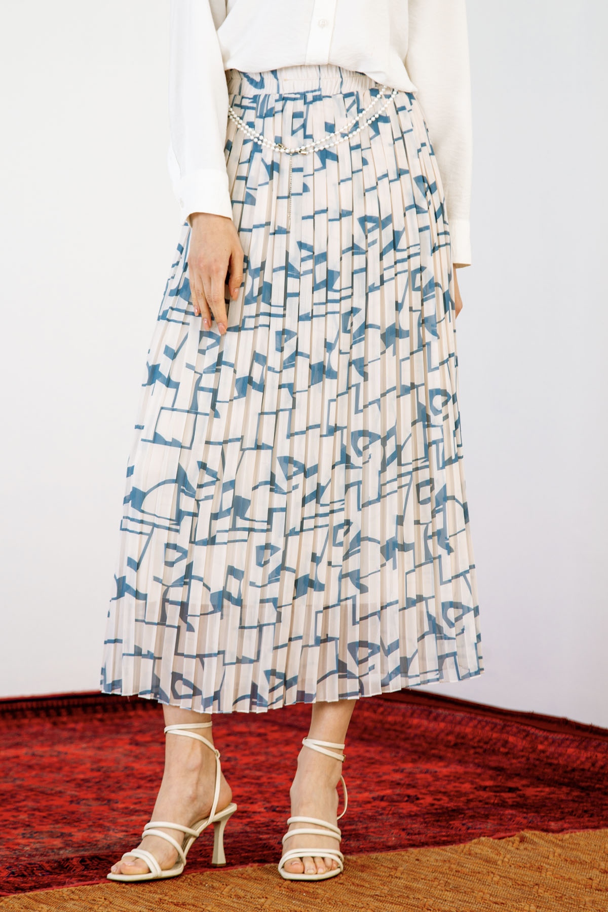 3023 Kare şfn Etek 38-46 - Mavi - 1