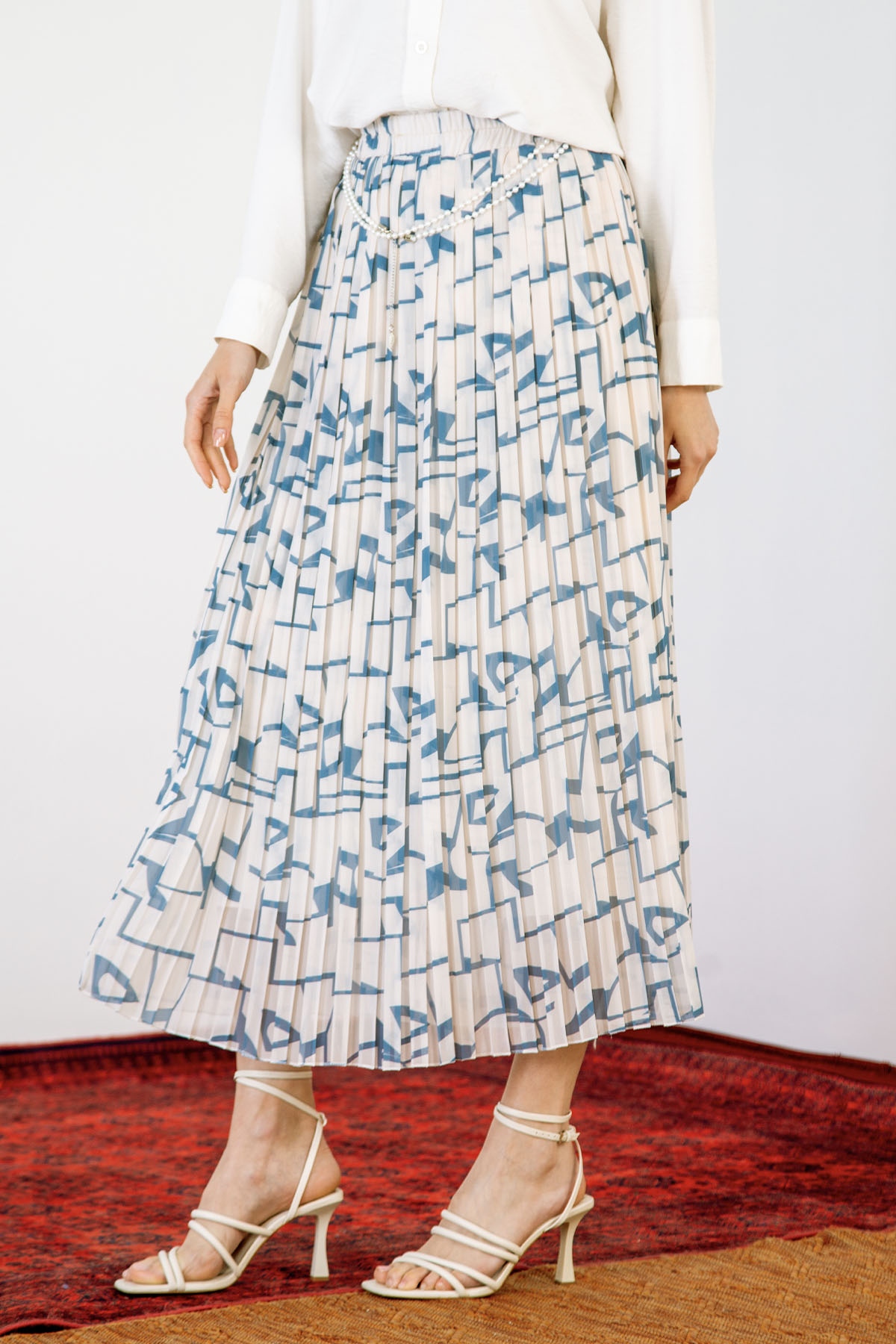 3023 Kare şfn Etek 38-46 - Mavi - 2