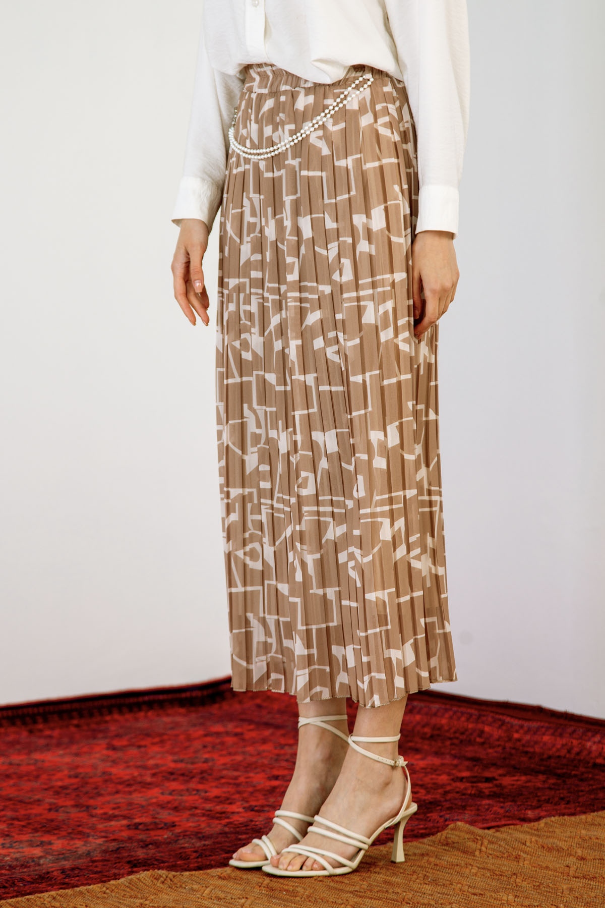 3023 Kare şfn Etek 38-46 - Vizon - 2