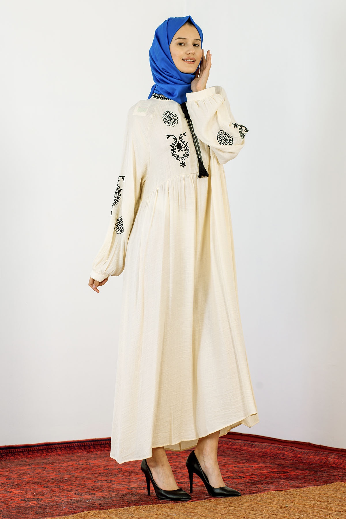 30237 Nakiş Elbise Tek - Ekru - 3